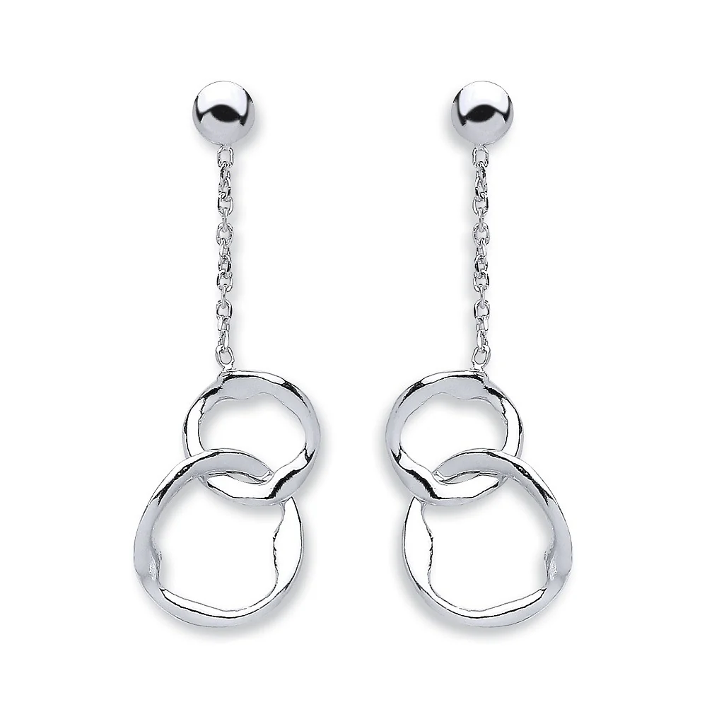 Silver Fancy Inter Locking Circle Drop Earrings - Silver - Image 5