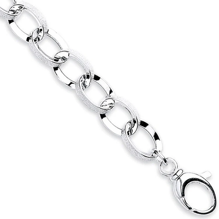 Silver Fancy Oval Link Bracelet - Silver - Image 2
