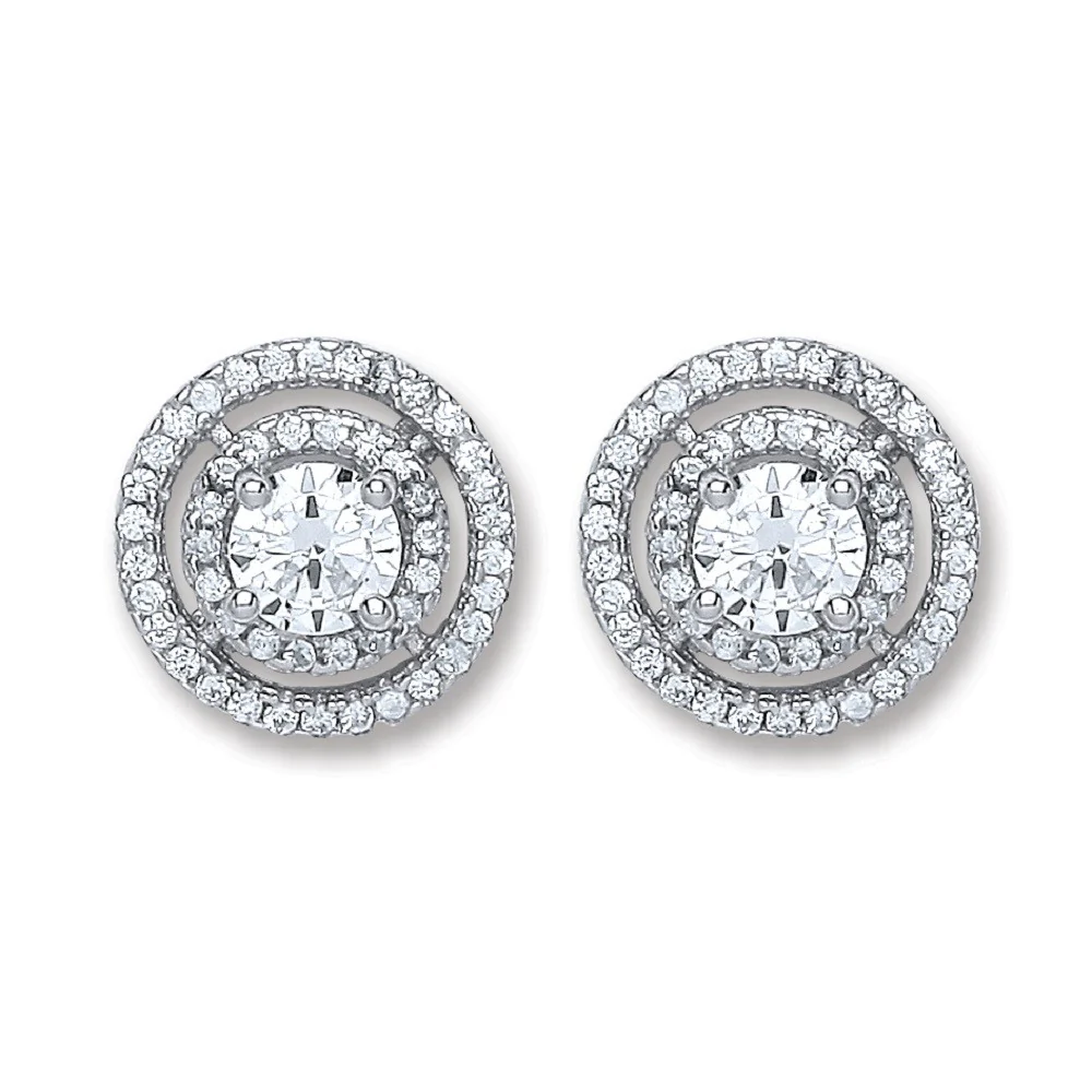 Silver Fancy Round Stud Earrings - Silver - Image 2