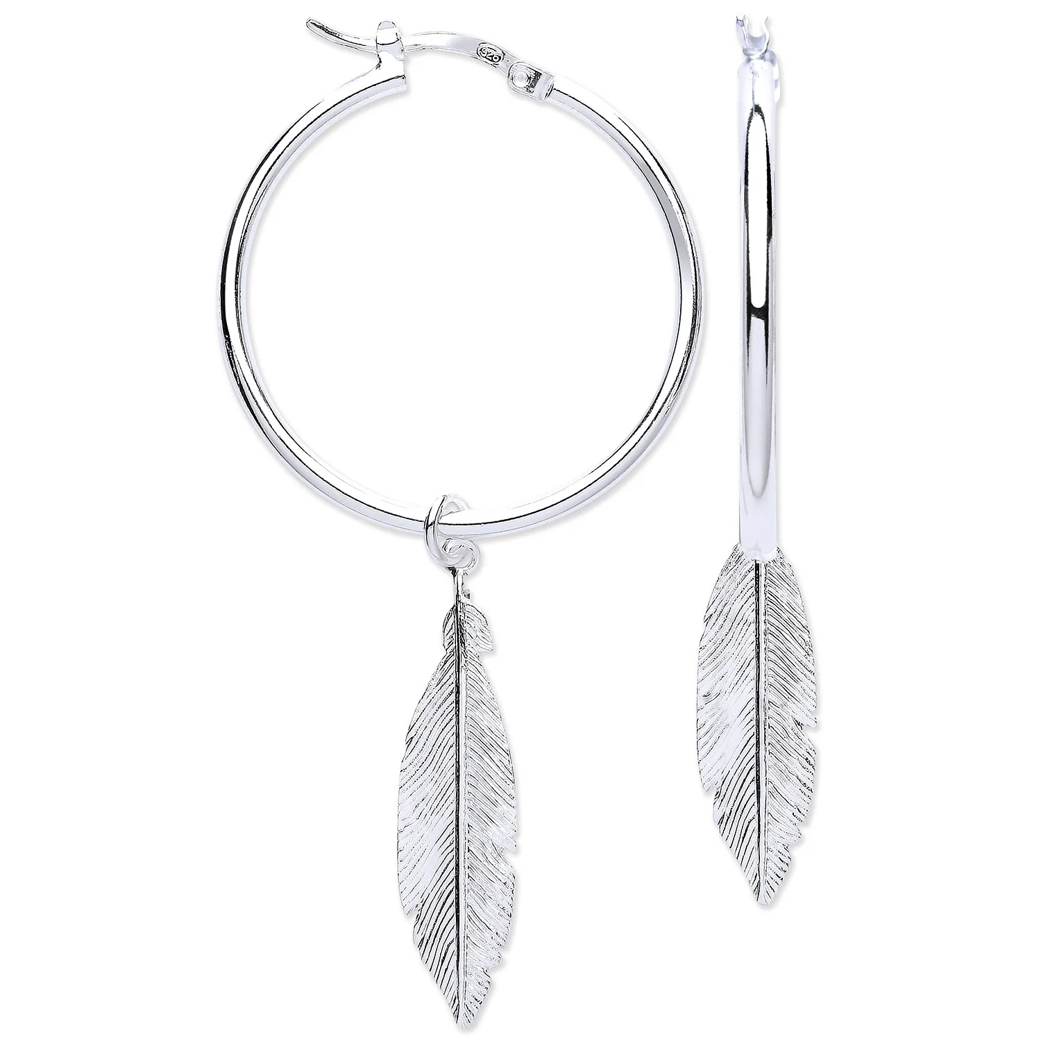 Silver Feather Hoop Earrings - Silver - Image 2
