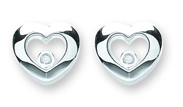 Silver Floating Cubic Zirconia Heart Stud Earrings - Silver - Image 2