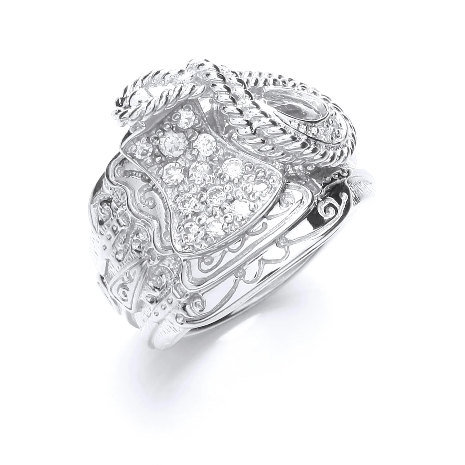 Silver Gents Cubic Zirconia Saddle Ring - Silver - Image 2
