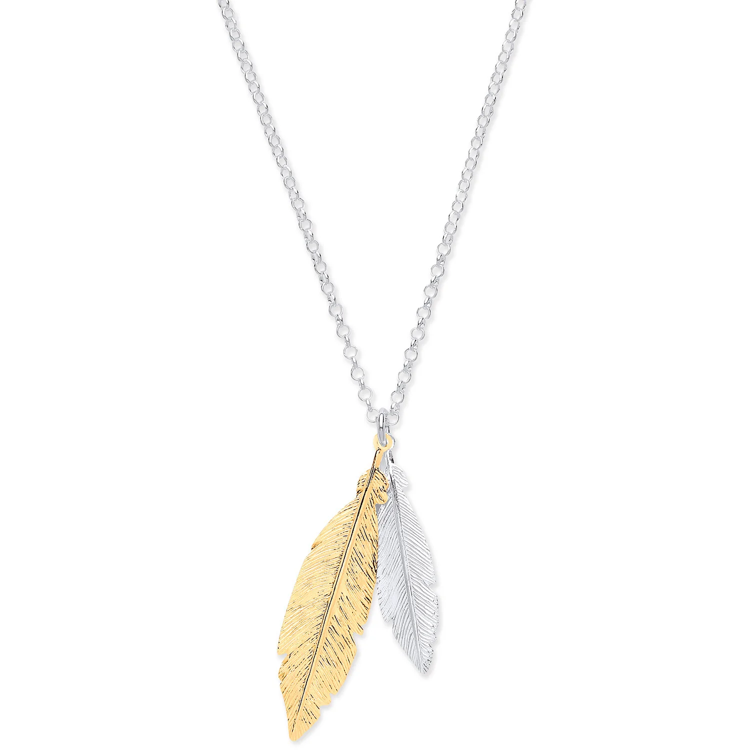 Silver & Gold Coated Feathers Necklace 16" - Silver - Image 2
