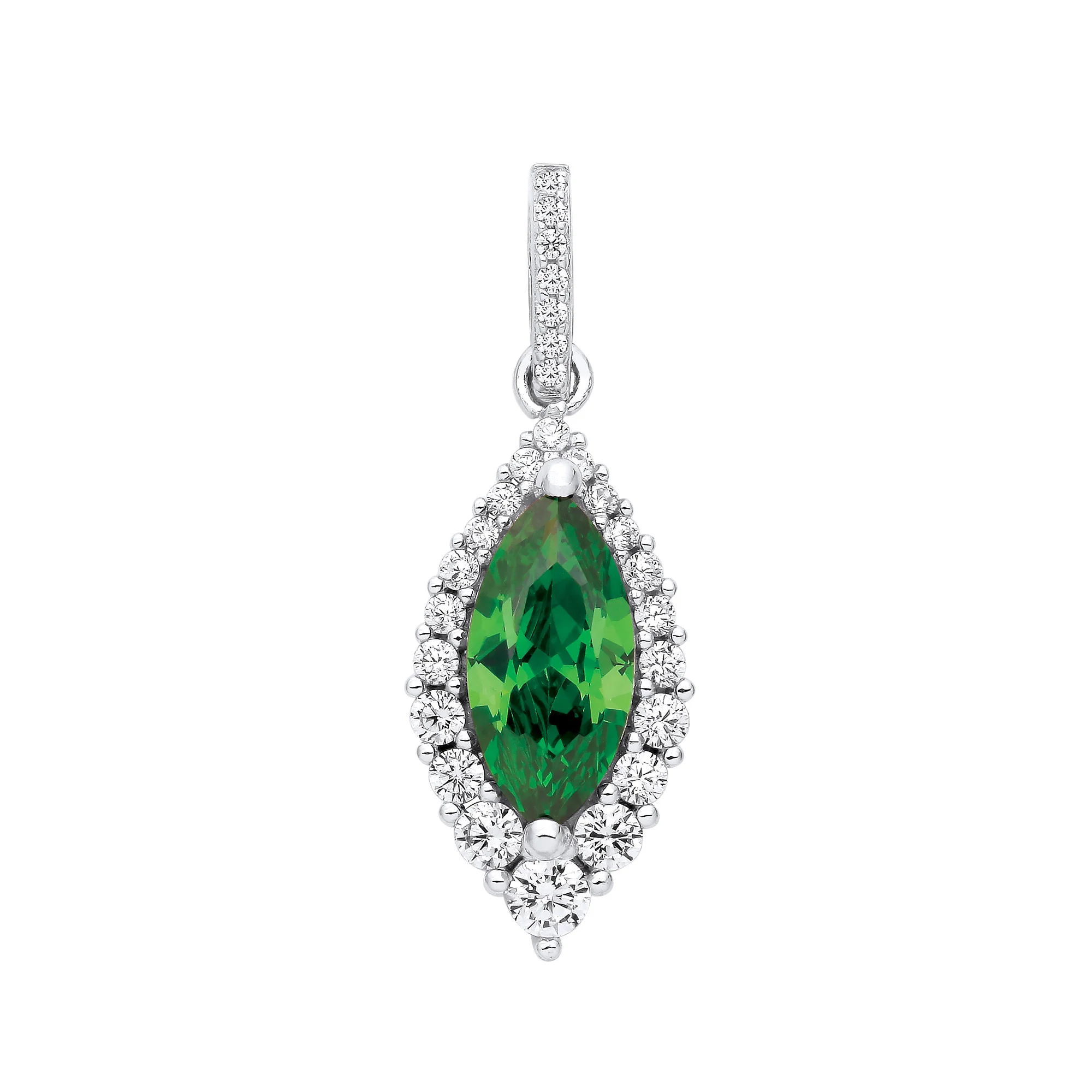 Silver Green Marquise Cubic Zirconia Drop Pendant - Silver