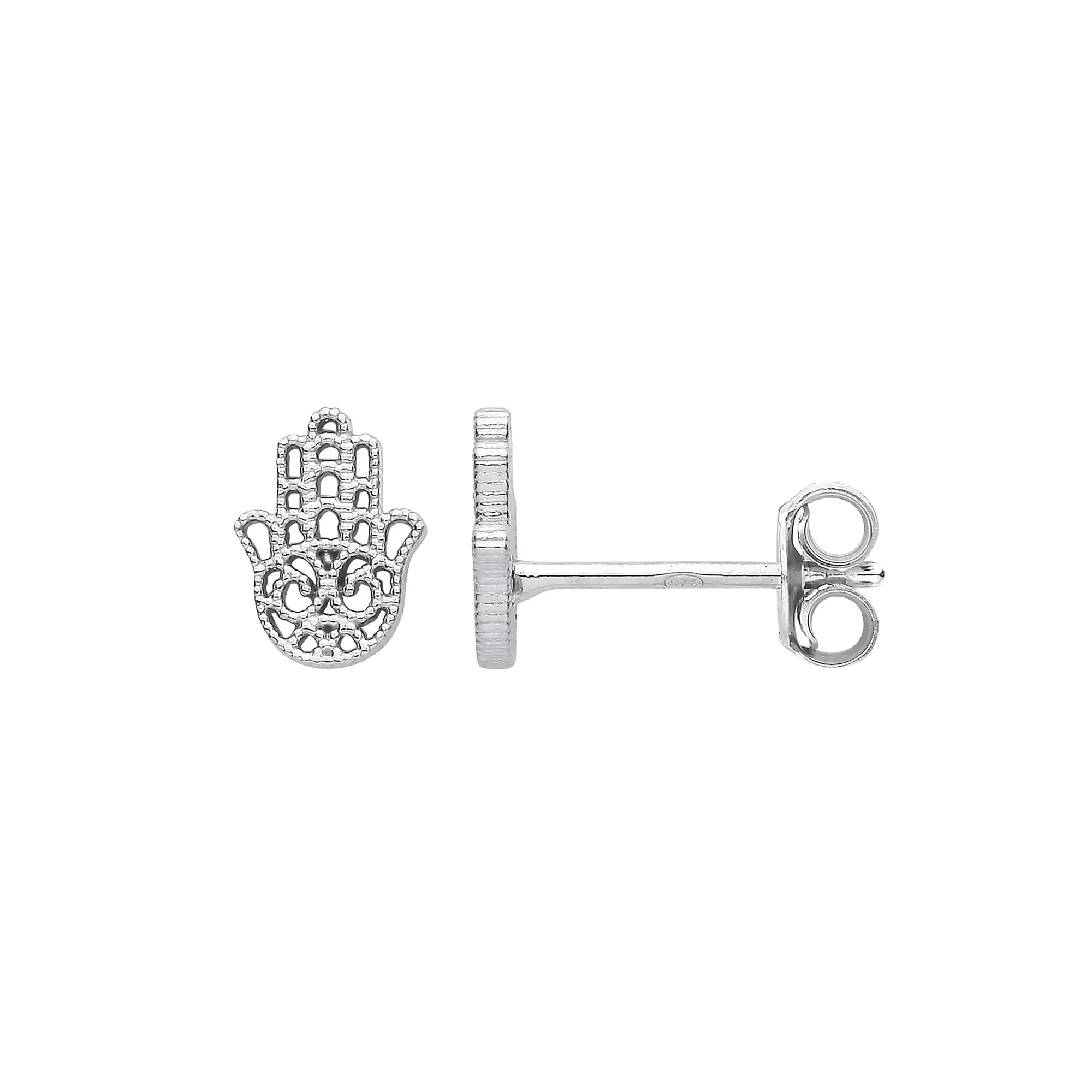 Silver Hamsa Hand Stud Earrings - Silver - Image 2