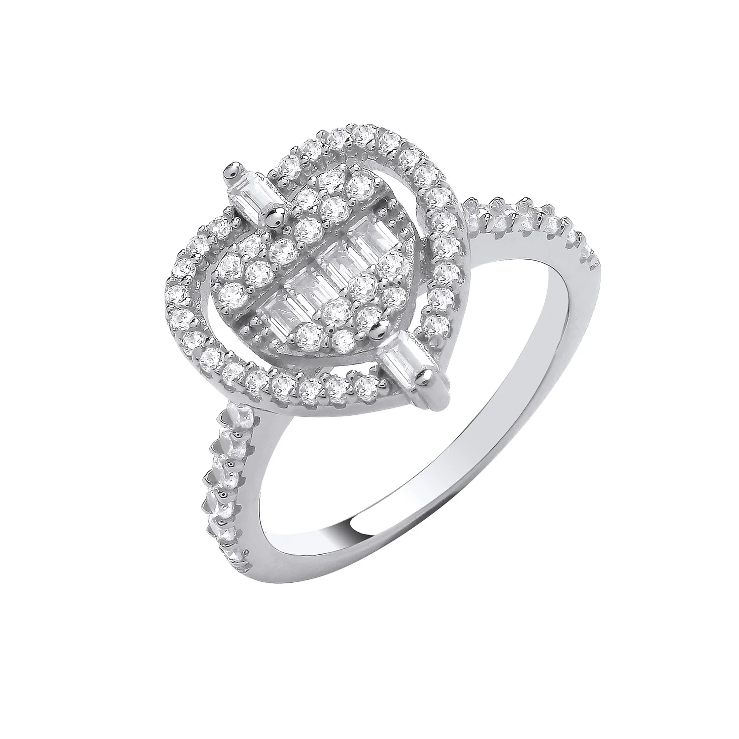 Silver Heart Halo Style Ring - Silver - Image 2
