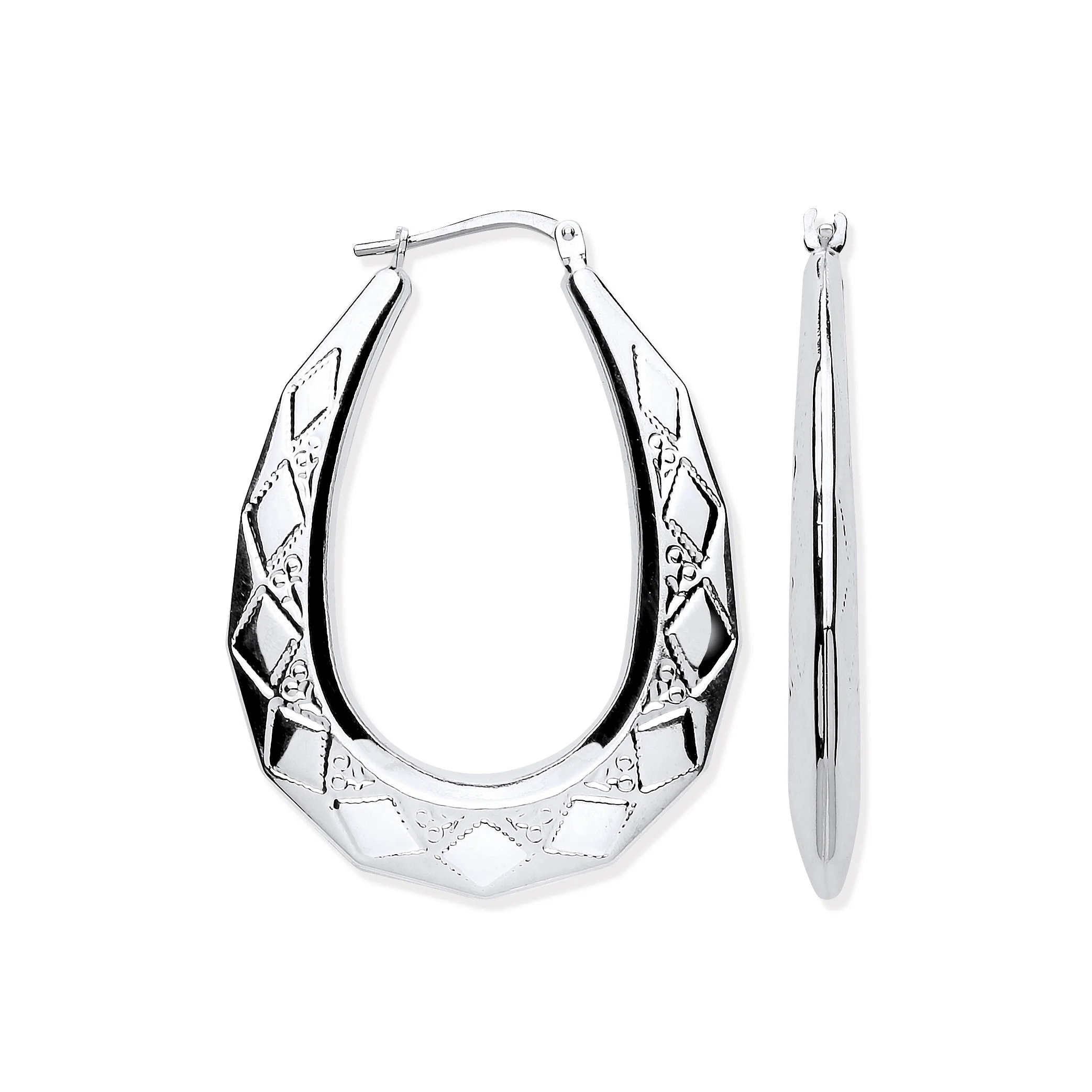 Silver Large D/C Oval Creoles - Silver - Image 2