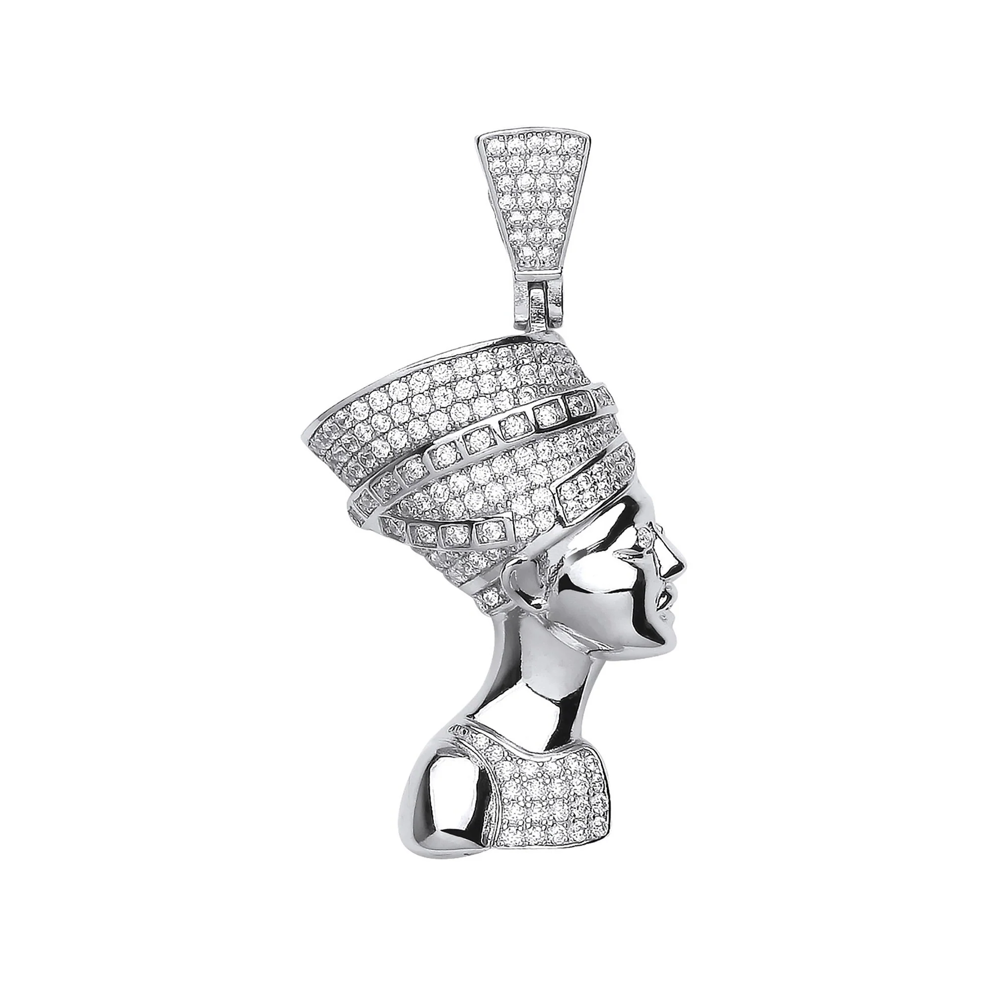 Silver Large Queen Nefertiti Cubic Zirconia Pendant - Silver - Image 2