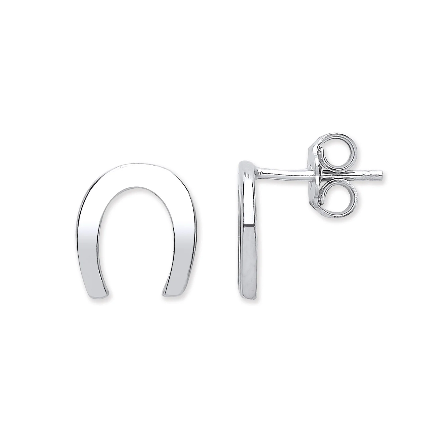 Silver Lucky Horseshoe Stud Earrings - Silver - Image 2