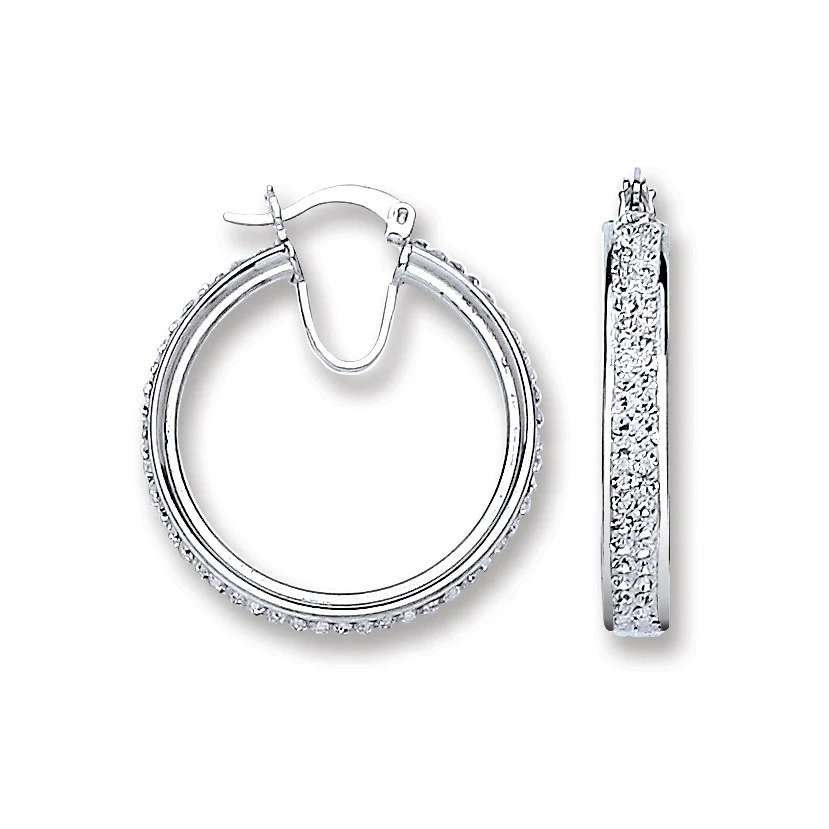 Silver Med. Hoop Crystal Earrings - Silver - Image 2