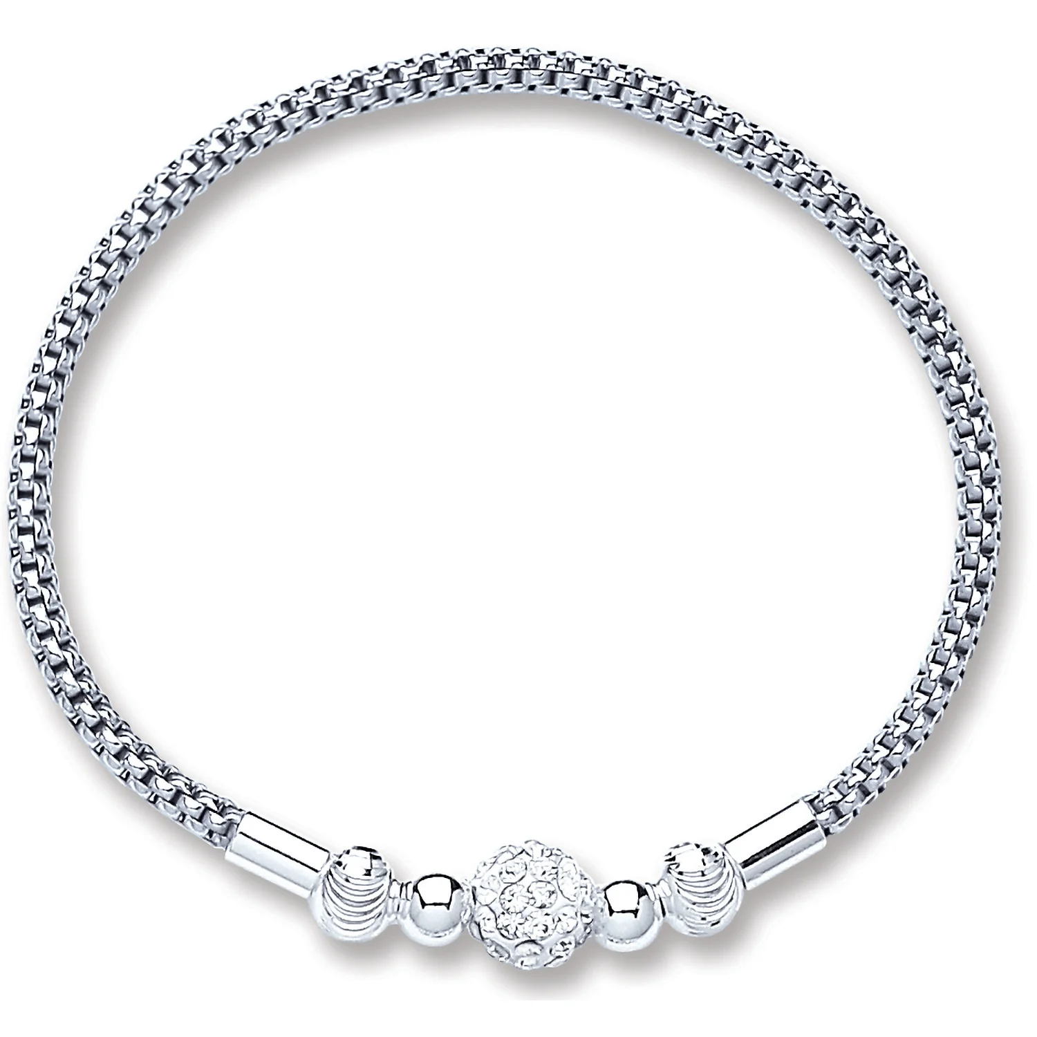 Silver Mesh with Crystal Ball Bracelet - Silver - Image 2