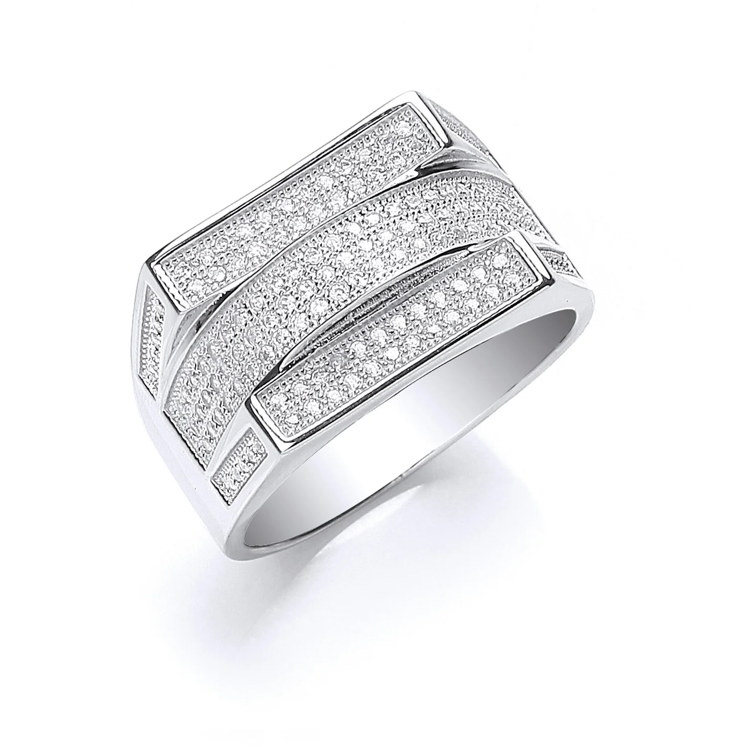 Silver Micro Pave' Cubic Zirconia Gents Ring - Silver - Image 2