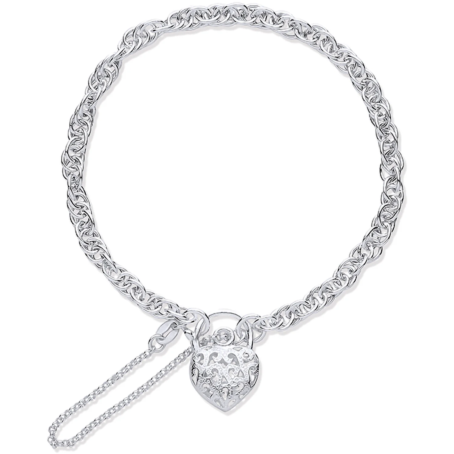 Silver Padlock Charm Bracelet with Safety Chain - Silver - Image 2