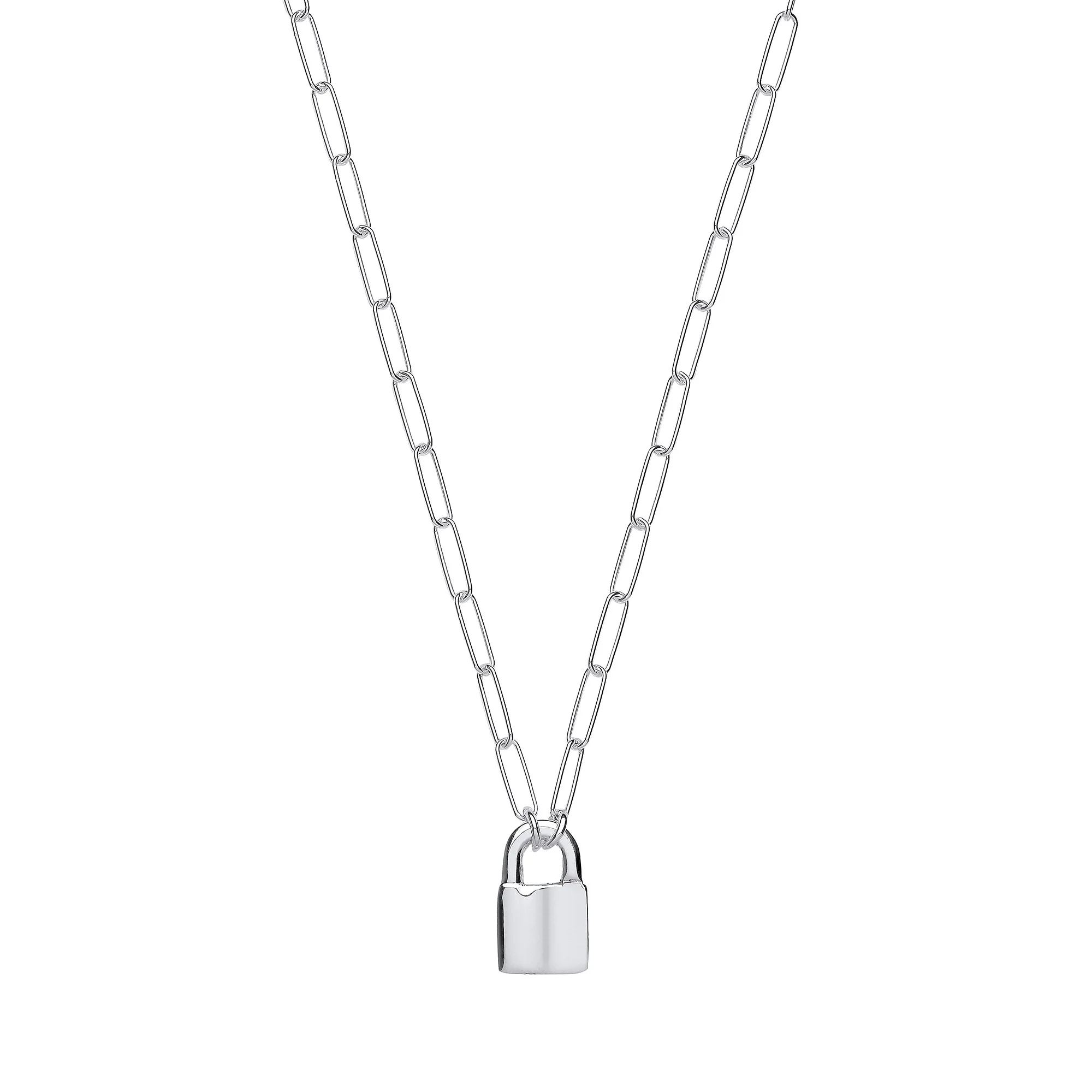 Silver Paper Clip Chain , Padlock Necklace - Silver - Image 2
