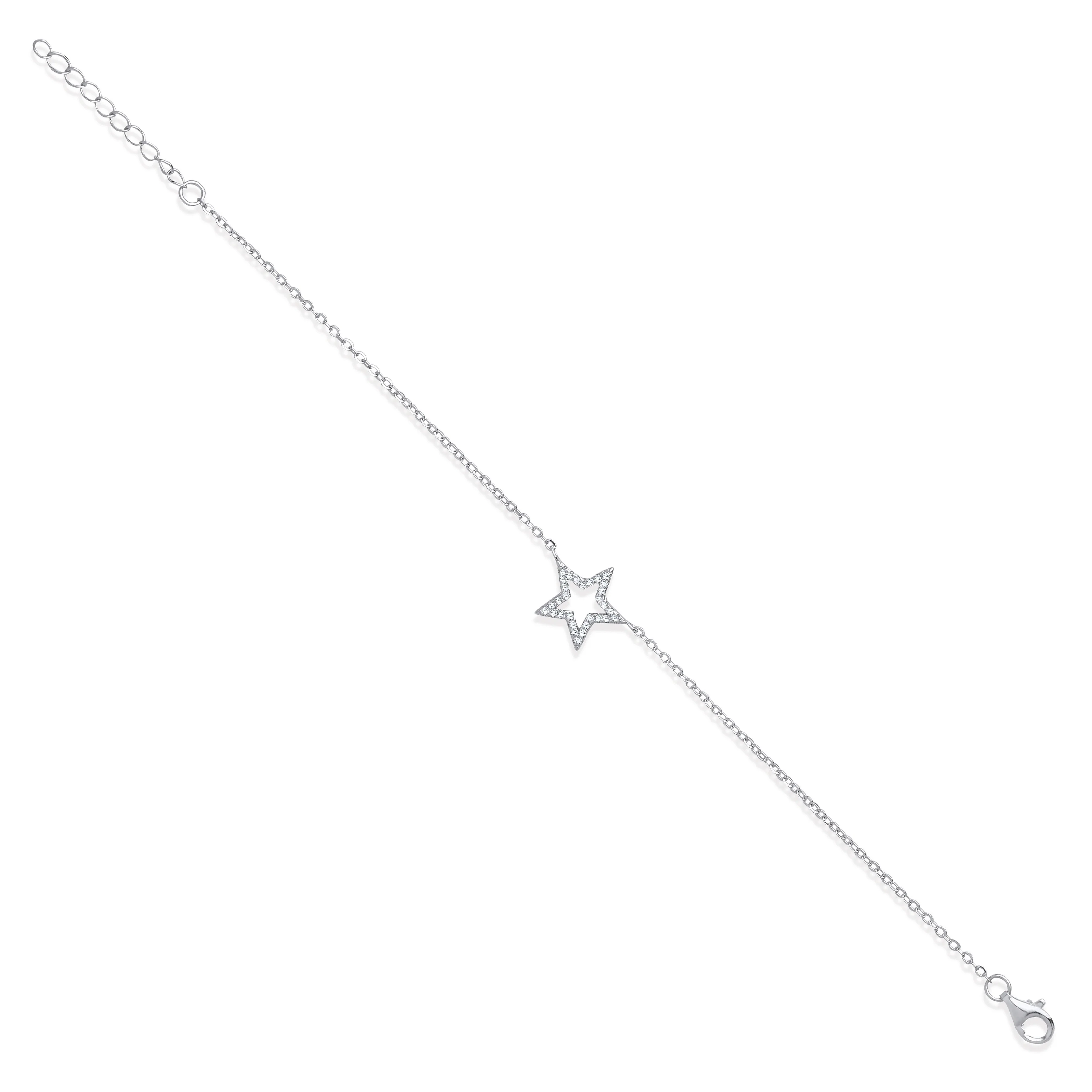 Silver Pave Cubic Zirconia Star Necklace + 1” Extender /Bracelet - Silver - Image 2