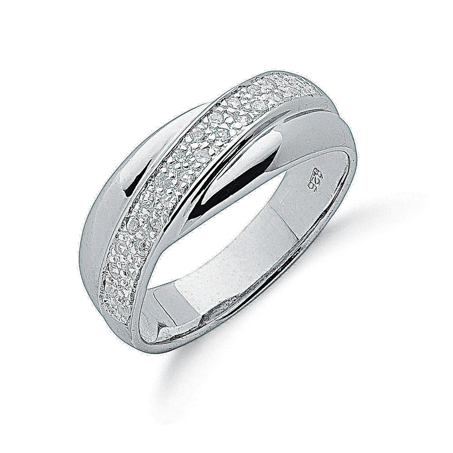 Silver Pave Set Cubic Zirconia Cross Over Ring - Silver - Image 2