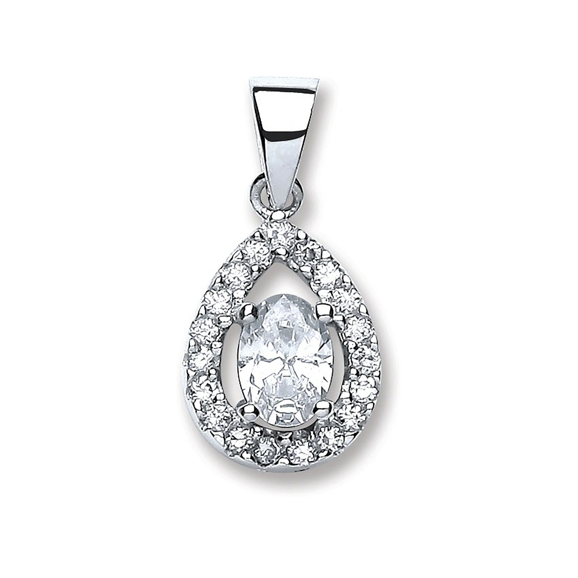 Silver Pear Shape Cubic Zirconia Pendant - Silver - Image 2