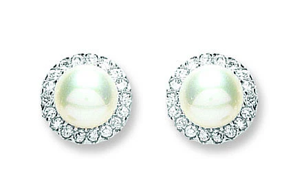 Silver Pearl & Cubic Zirconia Stud Earrings - Silver - Image 2