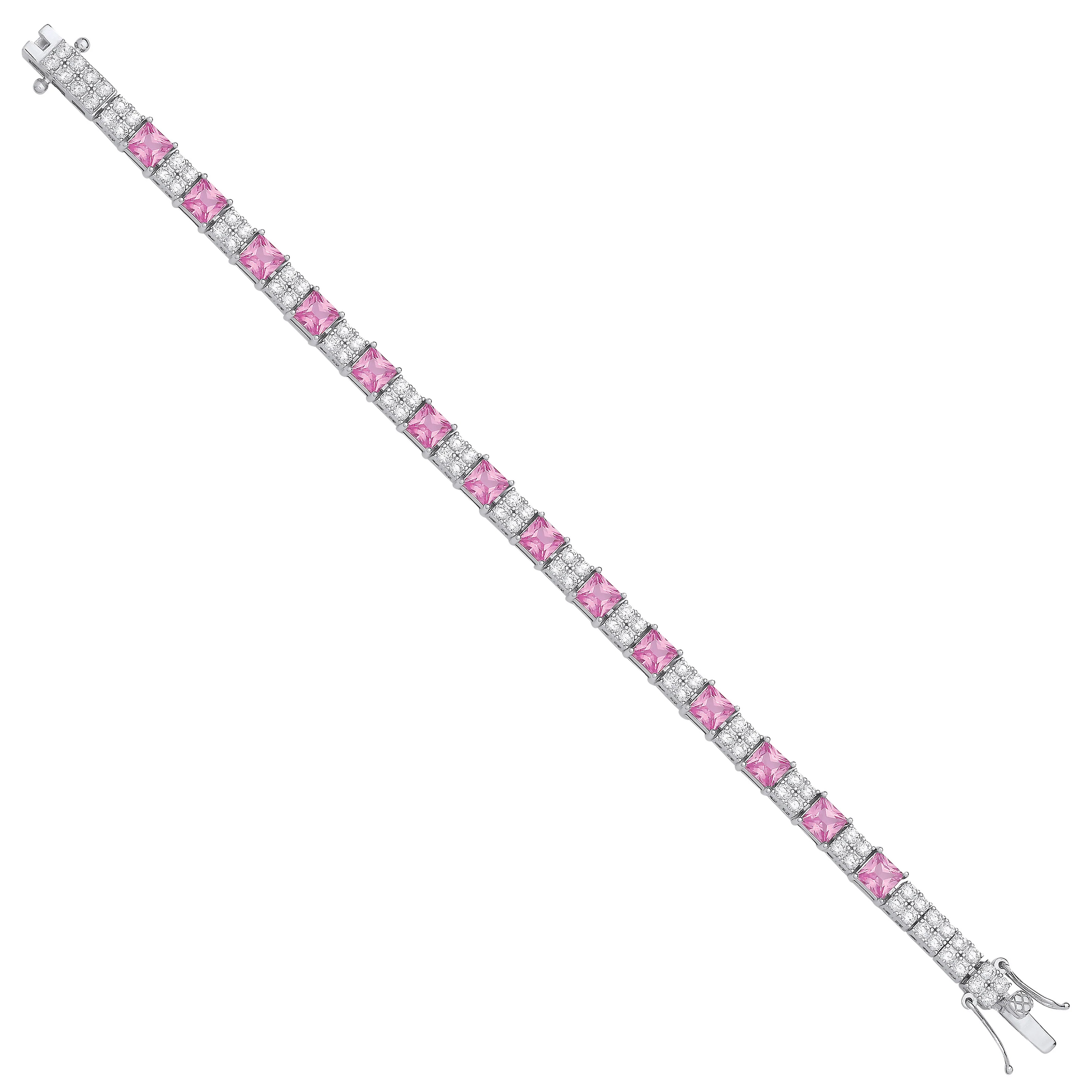Silver Pink and Clear Cubic Zirconia Tennis Ladies 6.2mm Bracelet - Silver - Image 2
