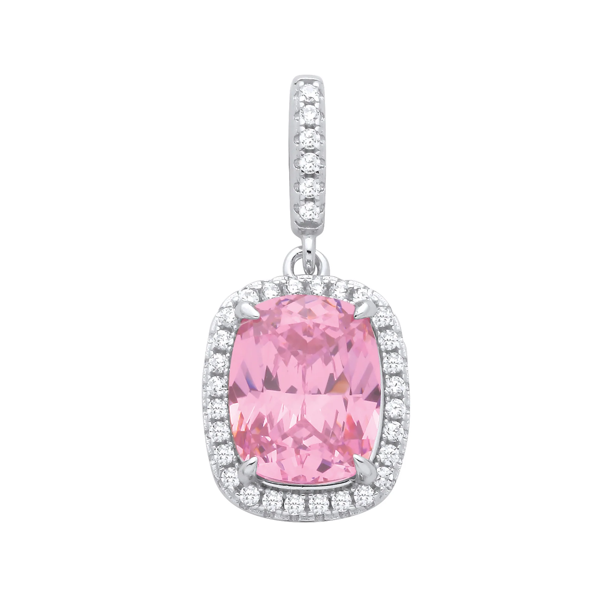 Silver Pink Cushion cut Cubic Zirconia Pendant - Silver