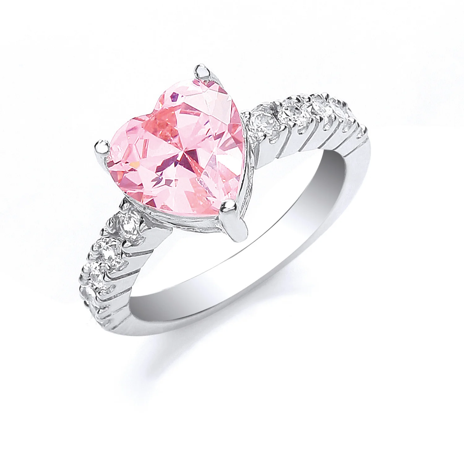 Silver Pink Heart S/S Cubic Zirconia with Cubic Zirconia on Shld Ring - Silver - Image 2
