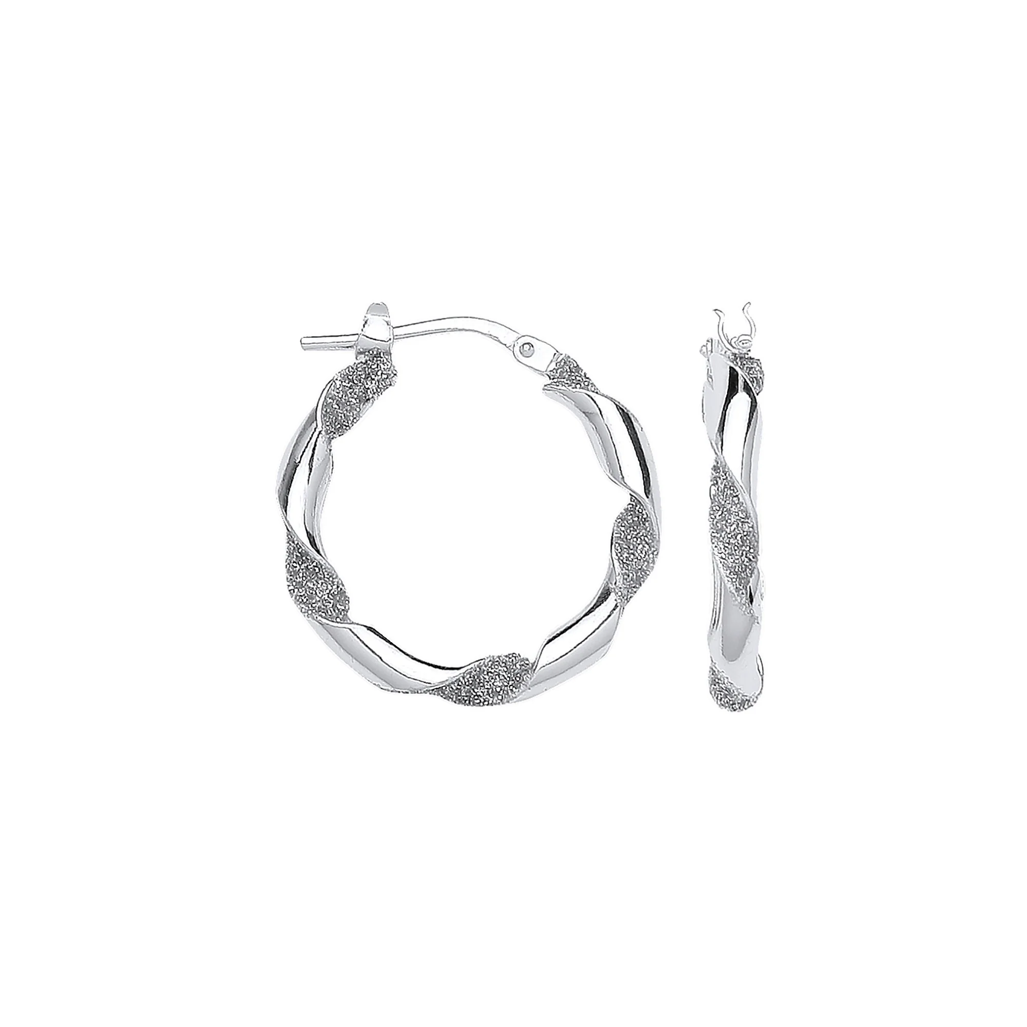 Silver Plain & Glitter 20mm Twisted Hoop Earrings - Silver - Image 2