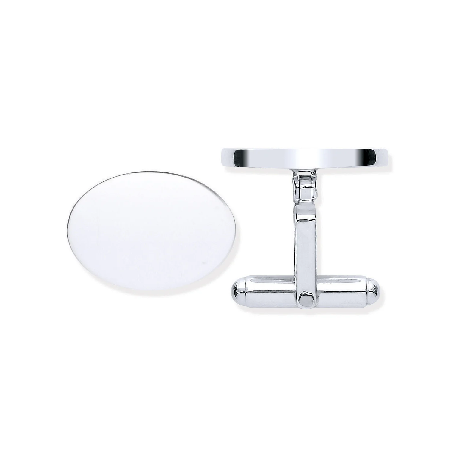 Silver Plain Oval Cufflinks - Silver - Image 2