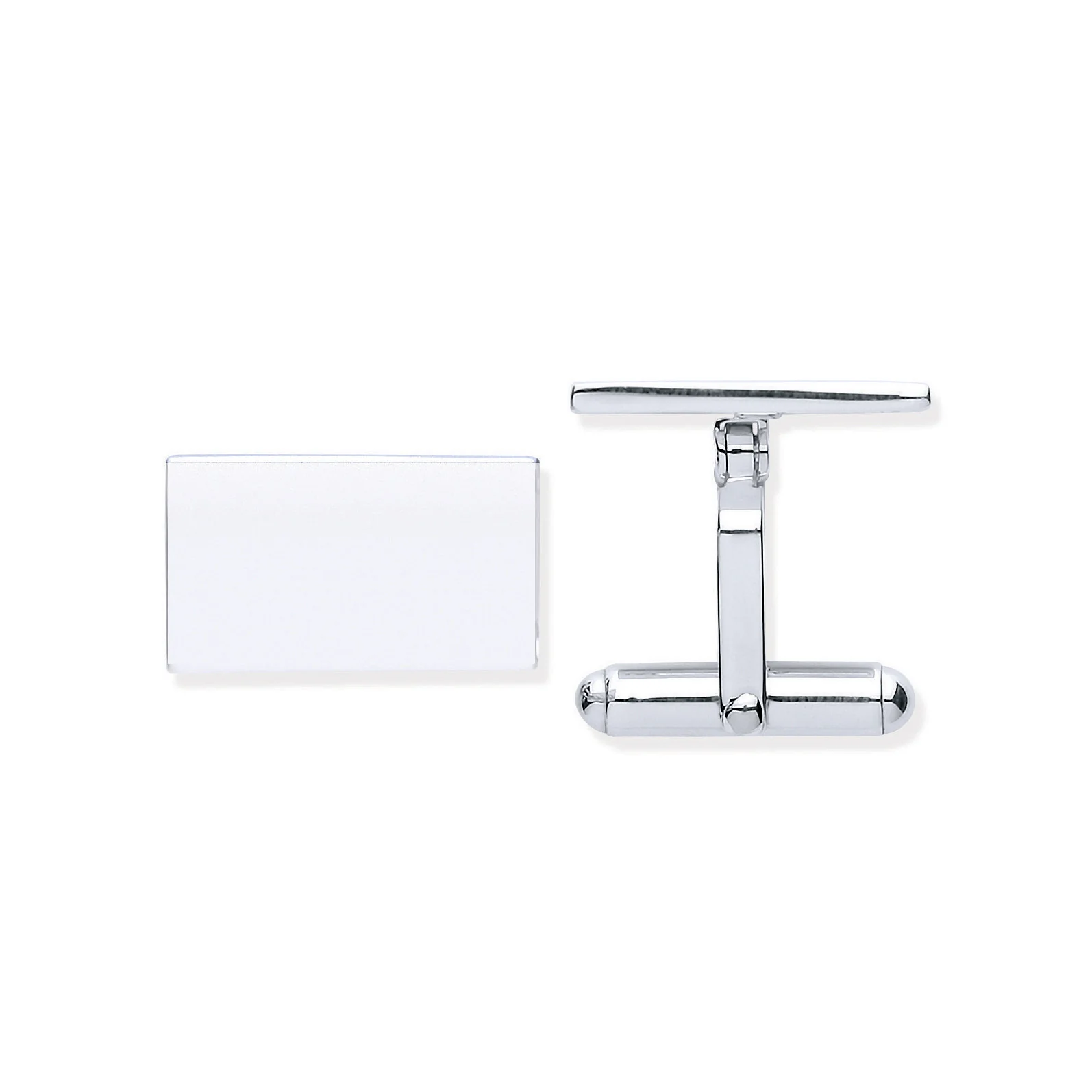 Silver Plain Rectangle Cufflinks - Silver - Image 2