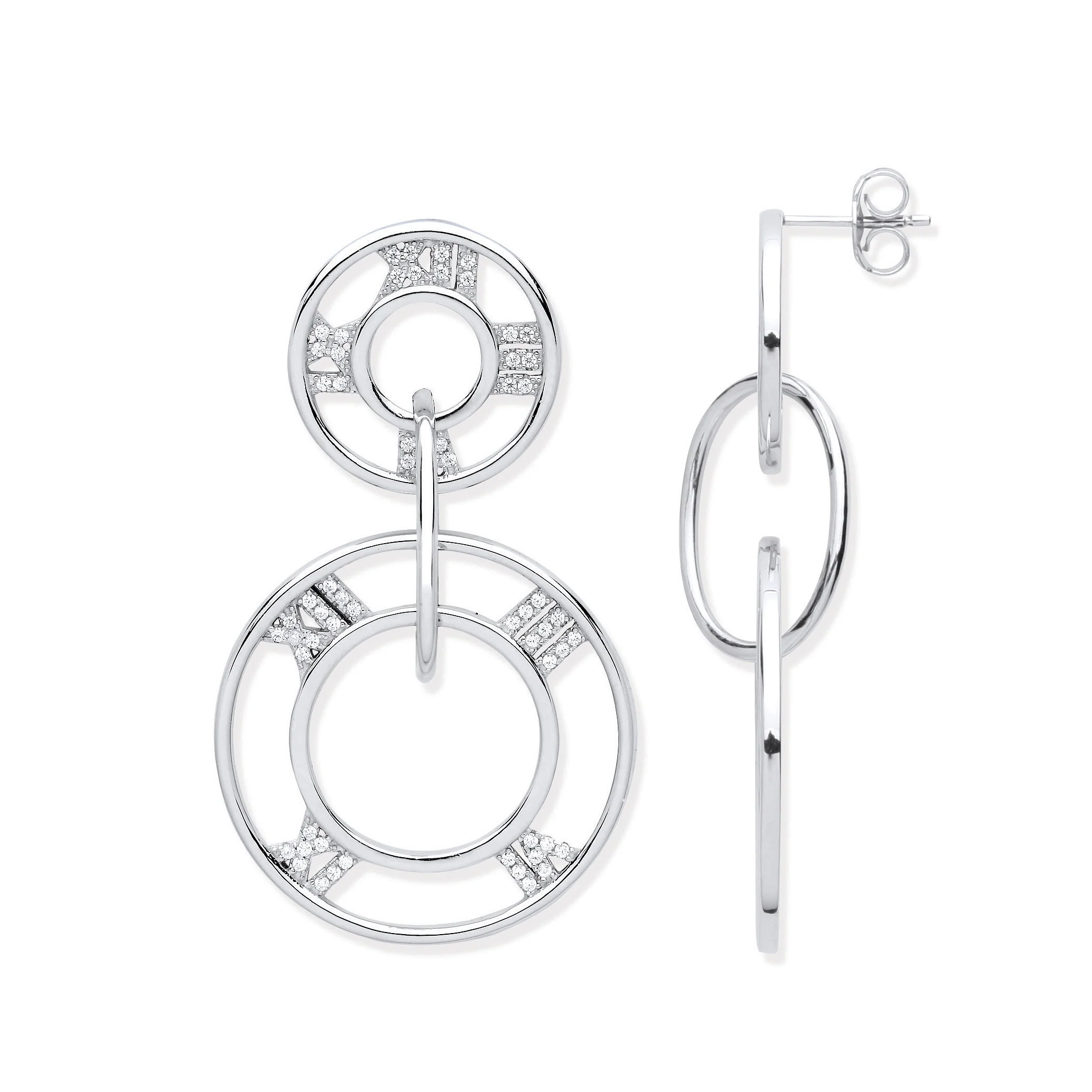 Silver Roman Numerals Drop Earrings - Silver