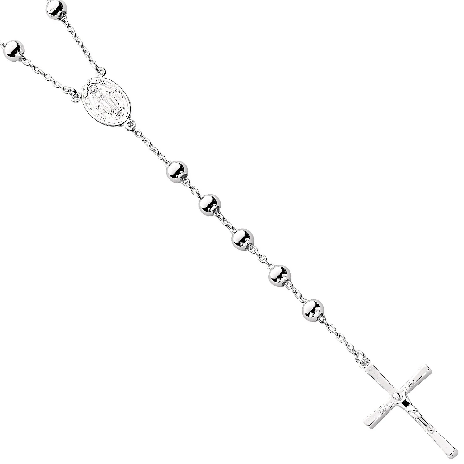 Silver Rosary Beads 28" - Silver - Image 2