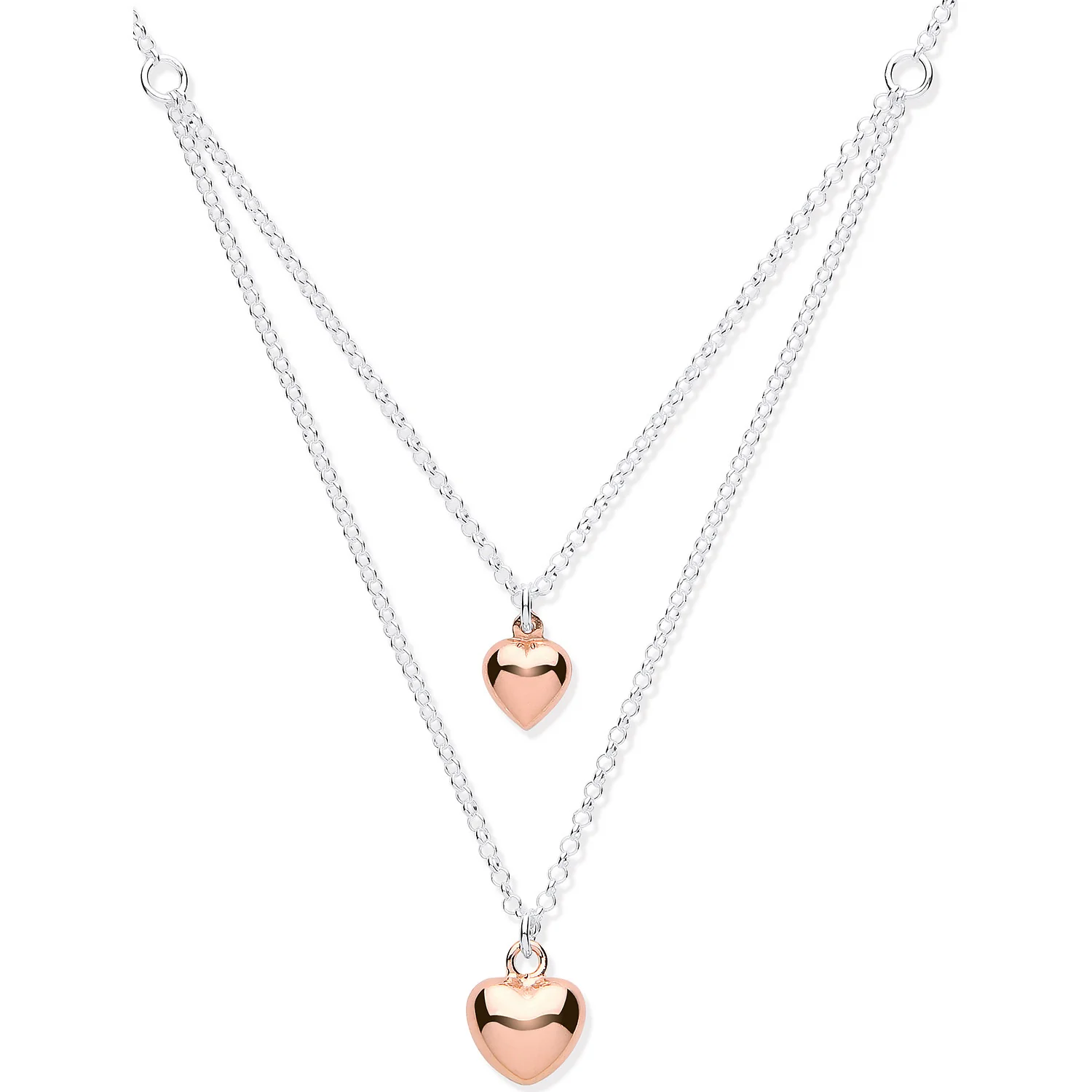 Silver & Rose Gold Hearts Necklace 16" - Silver - Image 2