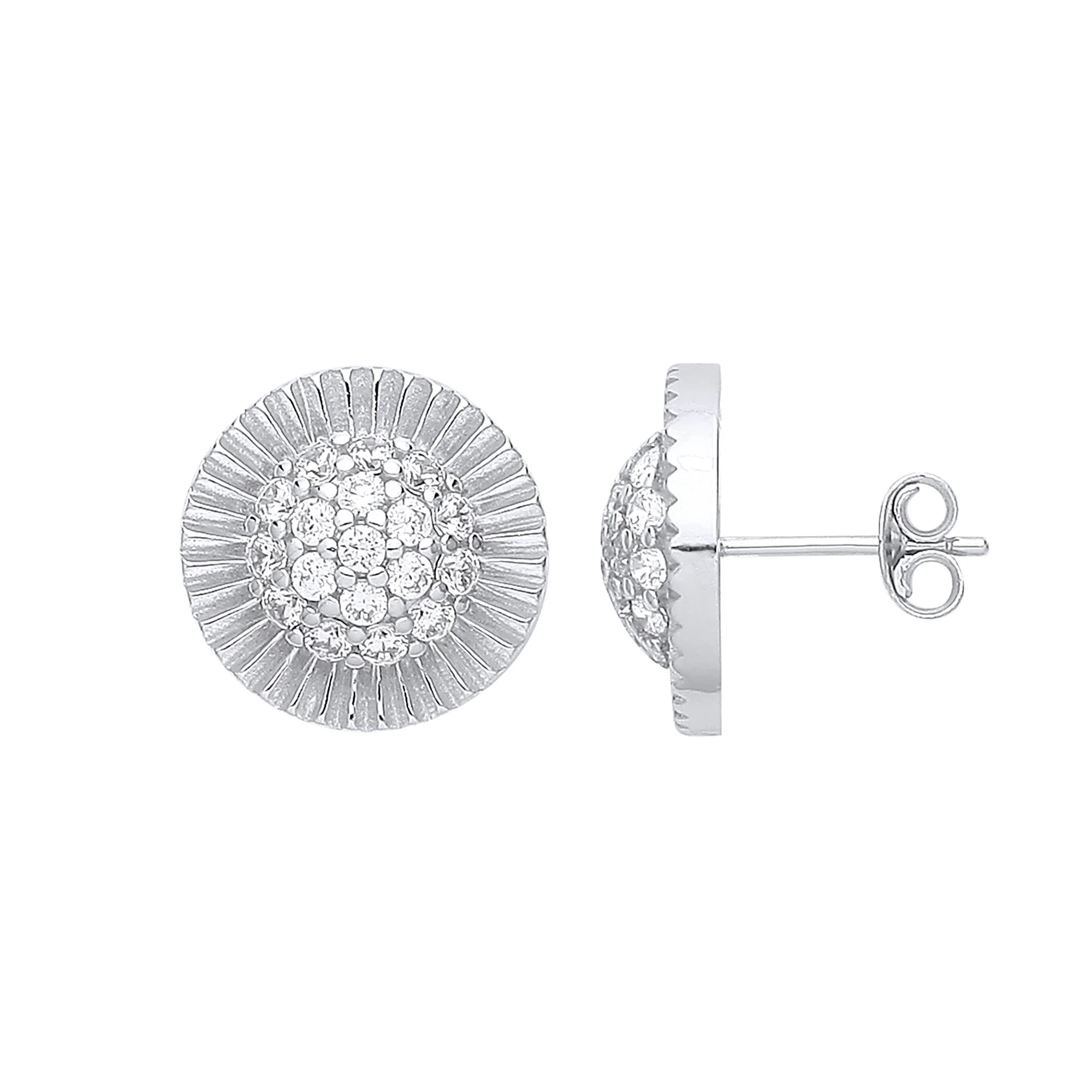 Silver Round 15mm Stud Cubic Zirconia Earrings - Silver - Image 2