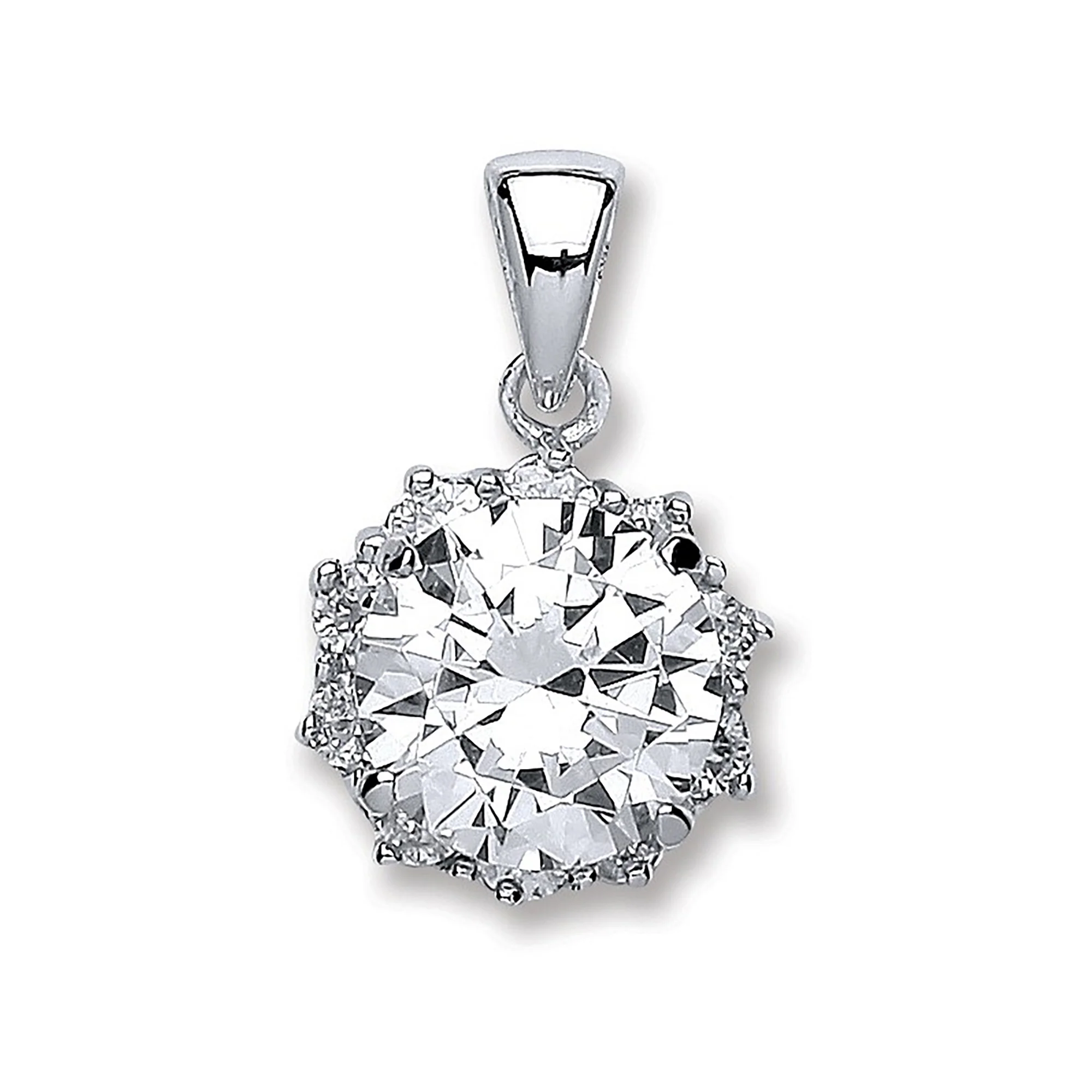 Silver Round Brilliant Cut Cubic Zirconia Pendant - Silver - Image 2
