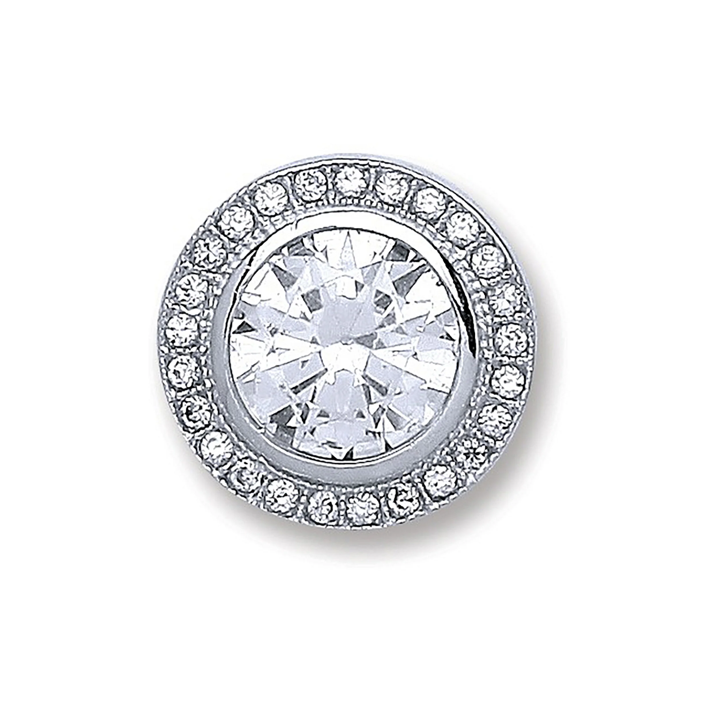 Silver Round Rubover, Halo Cubic Zirconia Pendant - Silver - Image 2