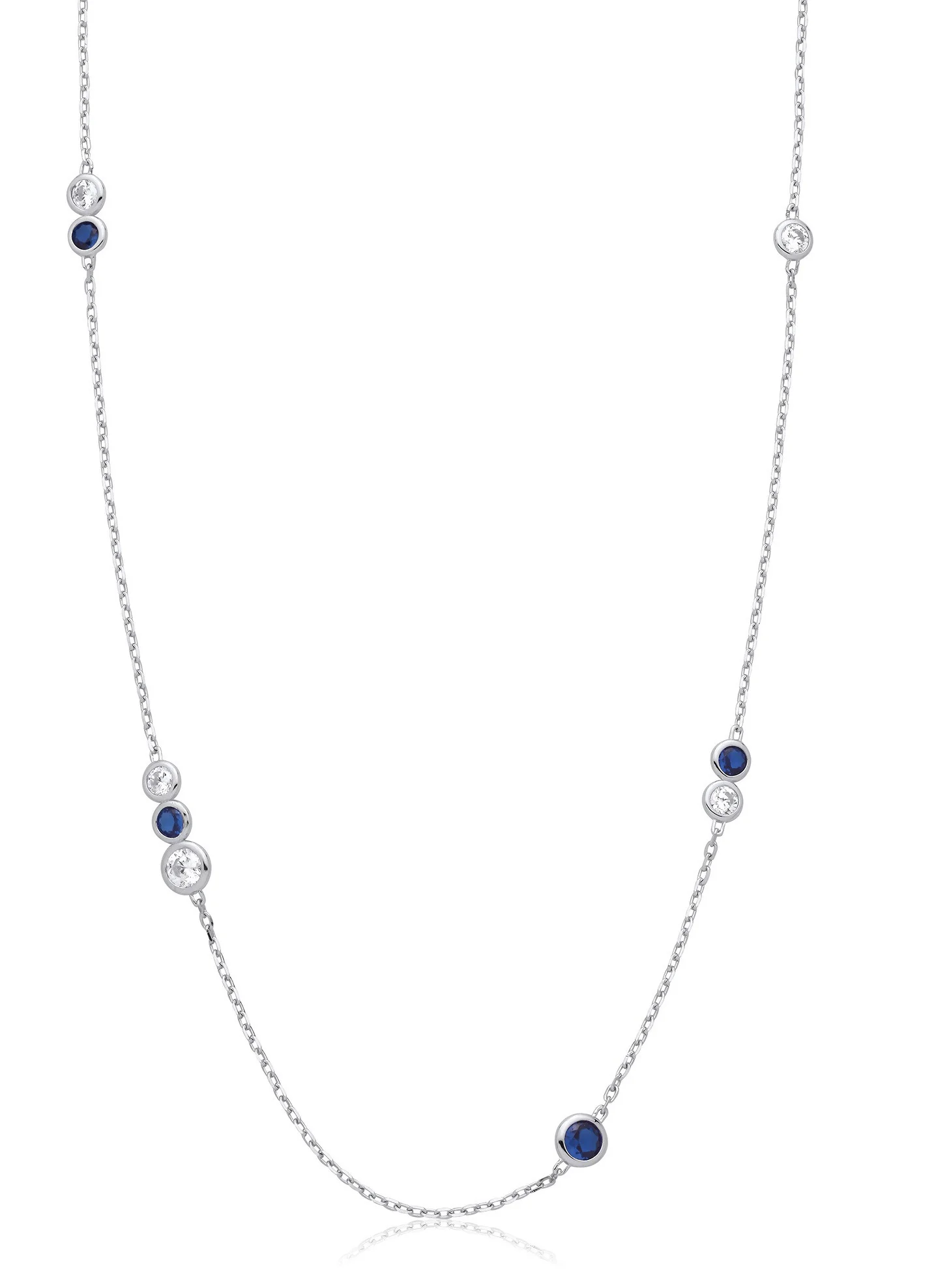 Silver Rubover Blue & Clear Cubic Zirconia's Necklace - Silver - Image 4