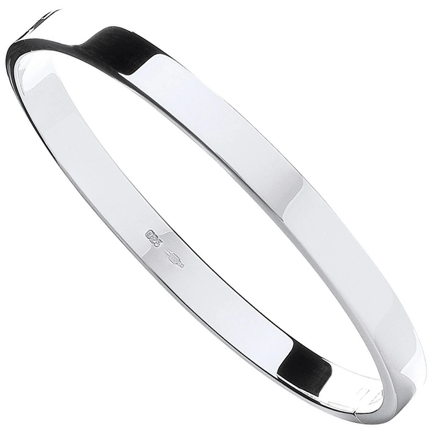 Silver Solid 6mm Oval Shaped Hinged Bangle - Silver - Image 2