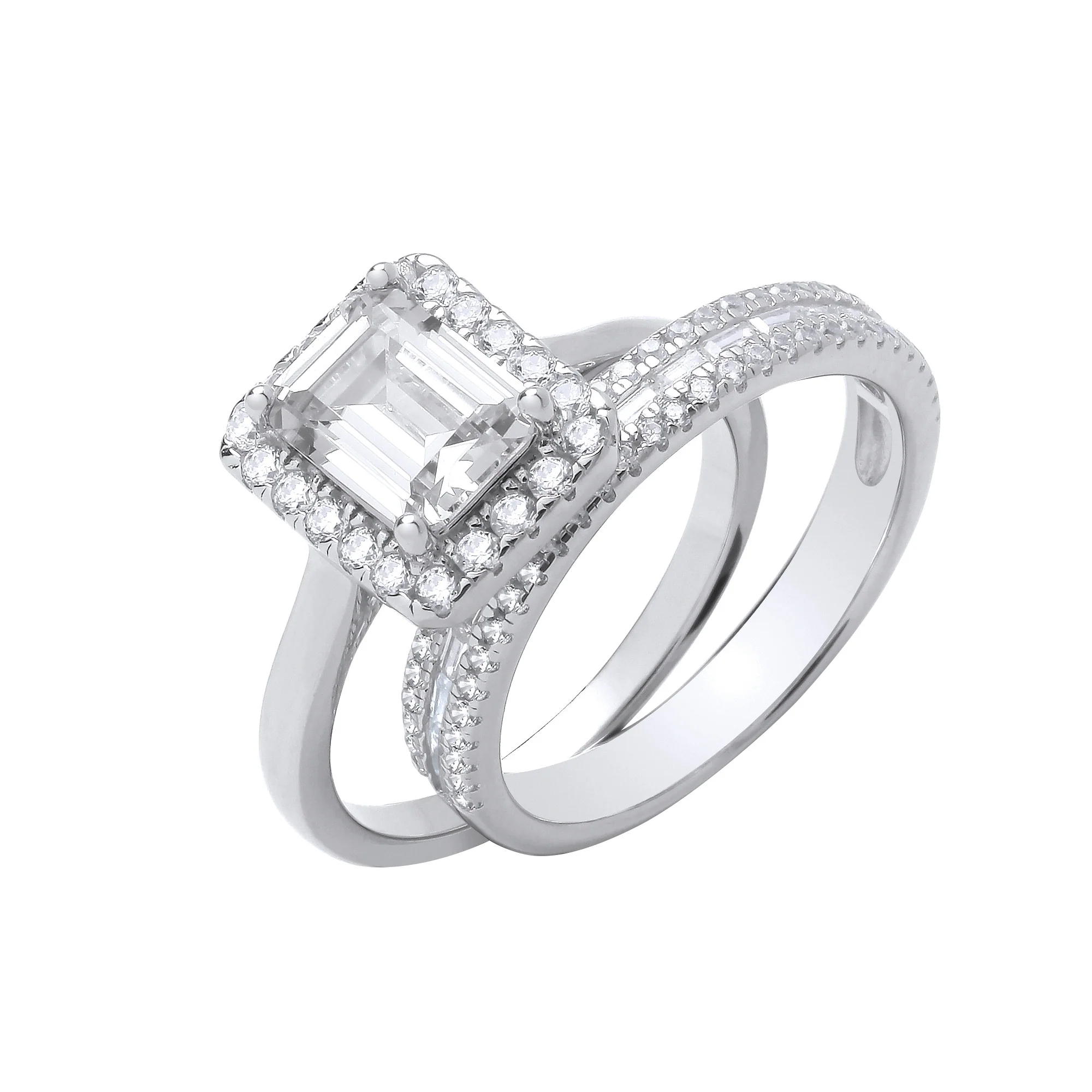 Silver Solitaire & Half ET Bridal Set Rings - Silver - Image 2