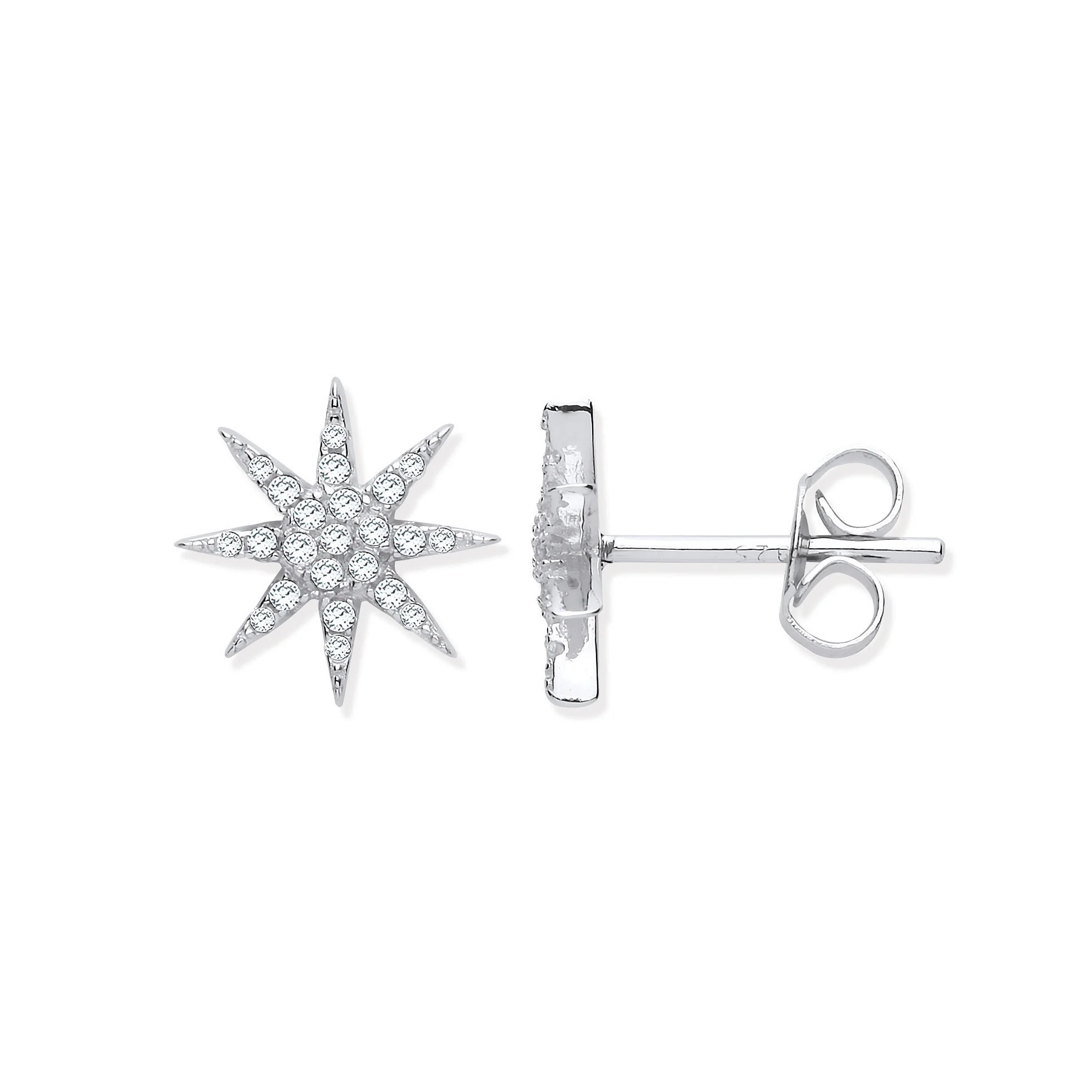 Silver Starburst Cubic Zirconia Studs - Silver - Image 2