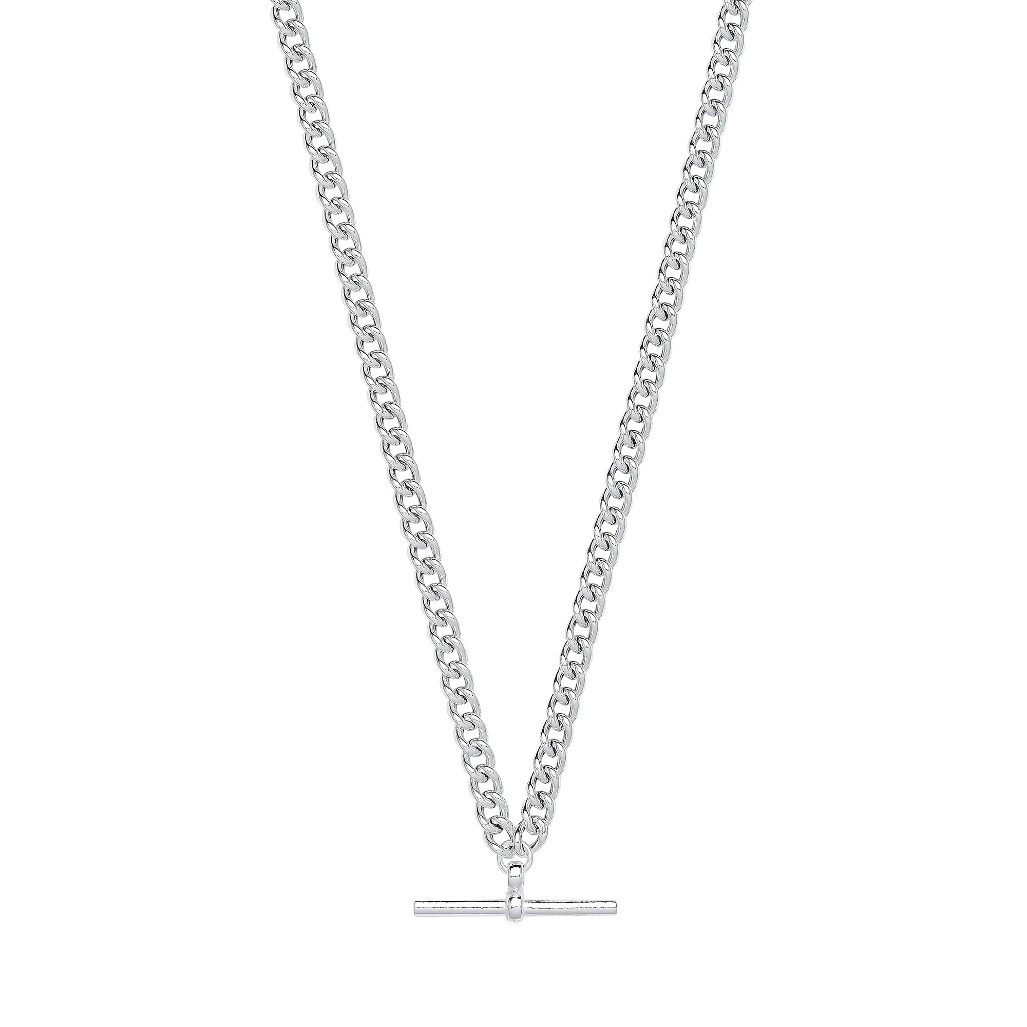 Silver T-Bar Pendant Curb Chain Necklace/Bracelet - Silver - Image 2