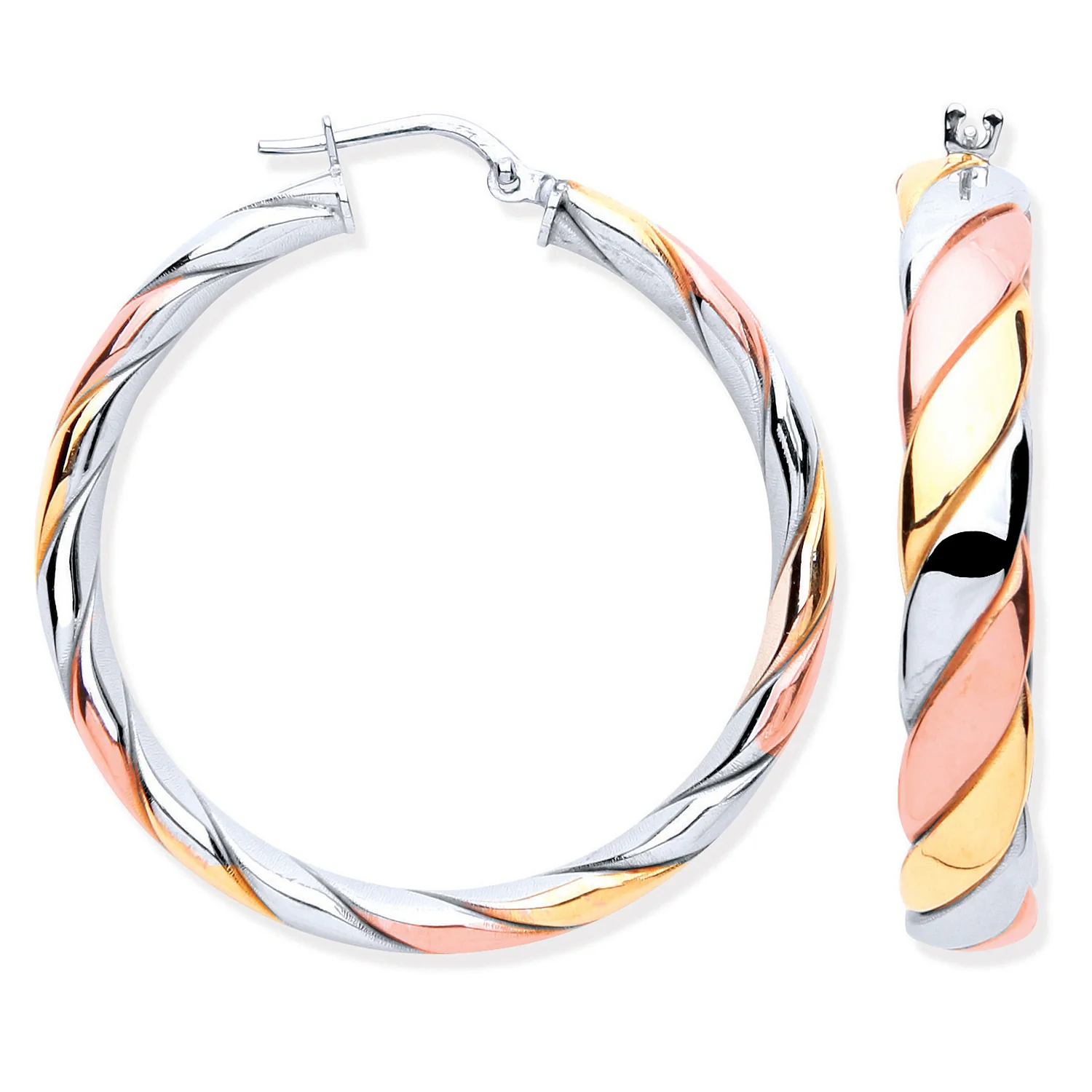 Silver Three Colour Round Hoop Earrings - Silver - Image 5