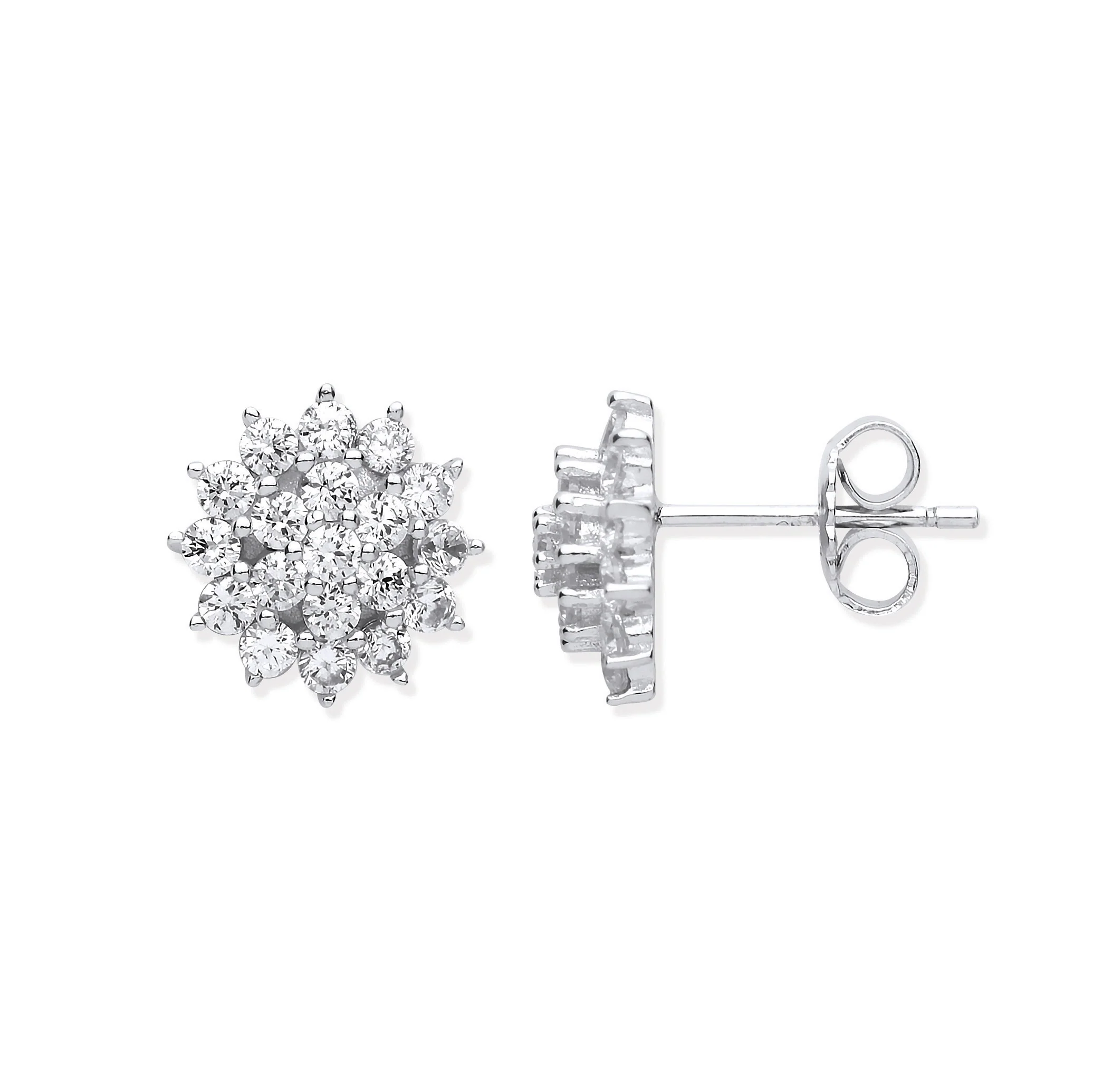 Silver Traditional Cubic Zirconia Cluster Studs - Silver - Image 2