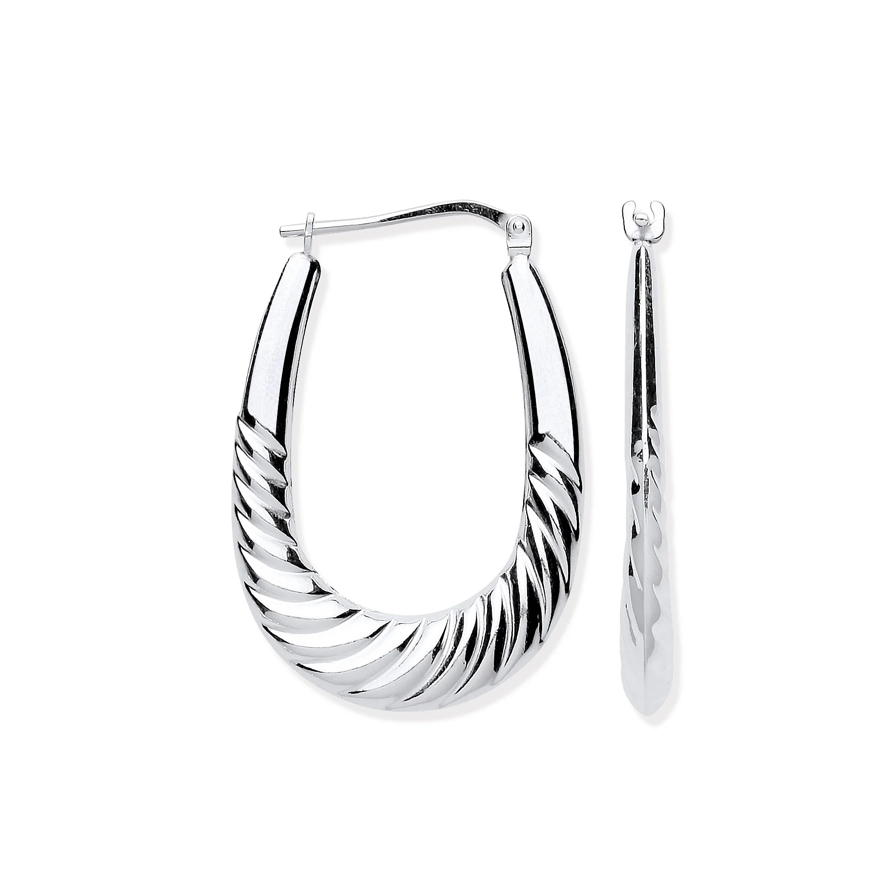 Silver Twisted Ridge Oval Creoles - Silver - Image 2