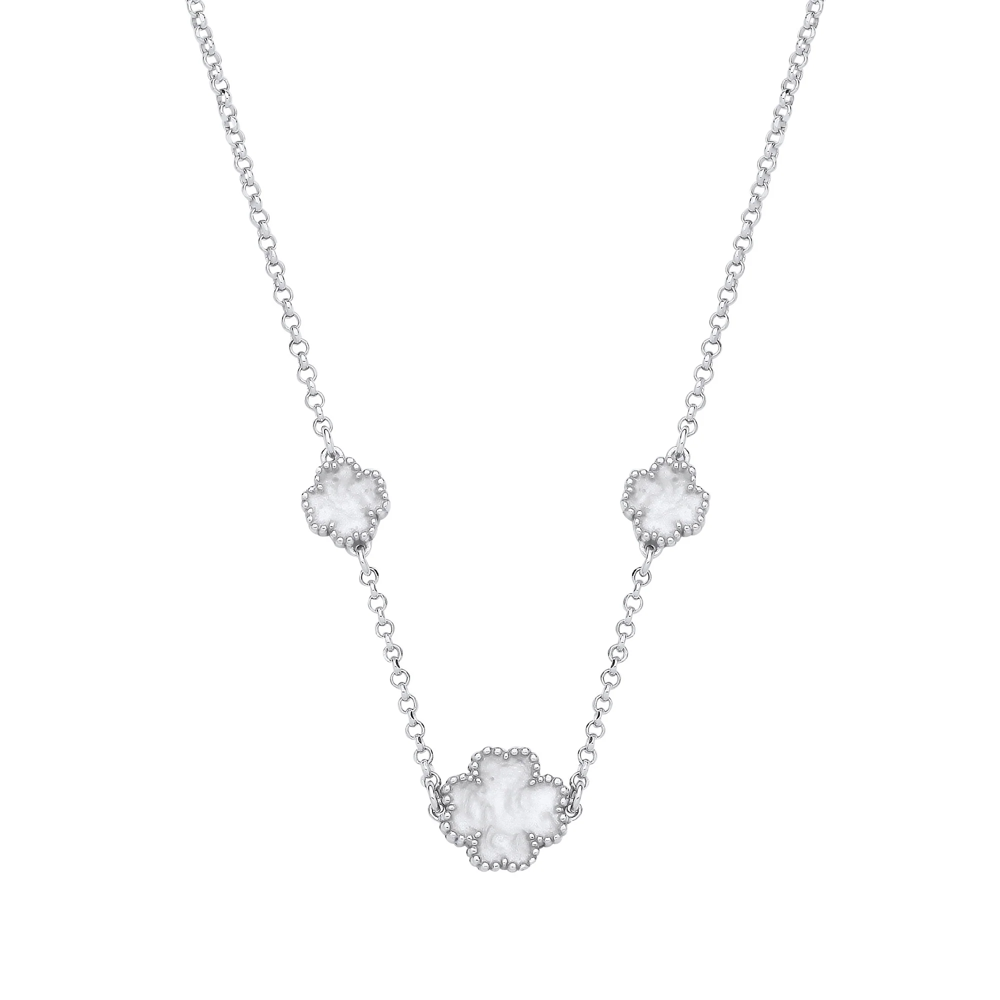 Silver WHITE Enamel Four Leaf Clover Necklace - Silver - Image 2