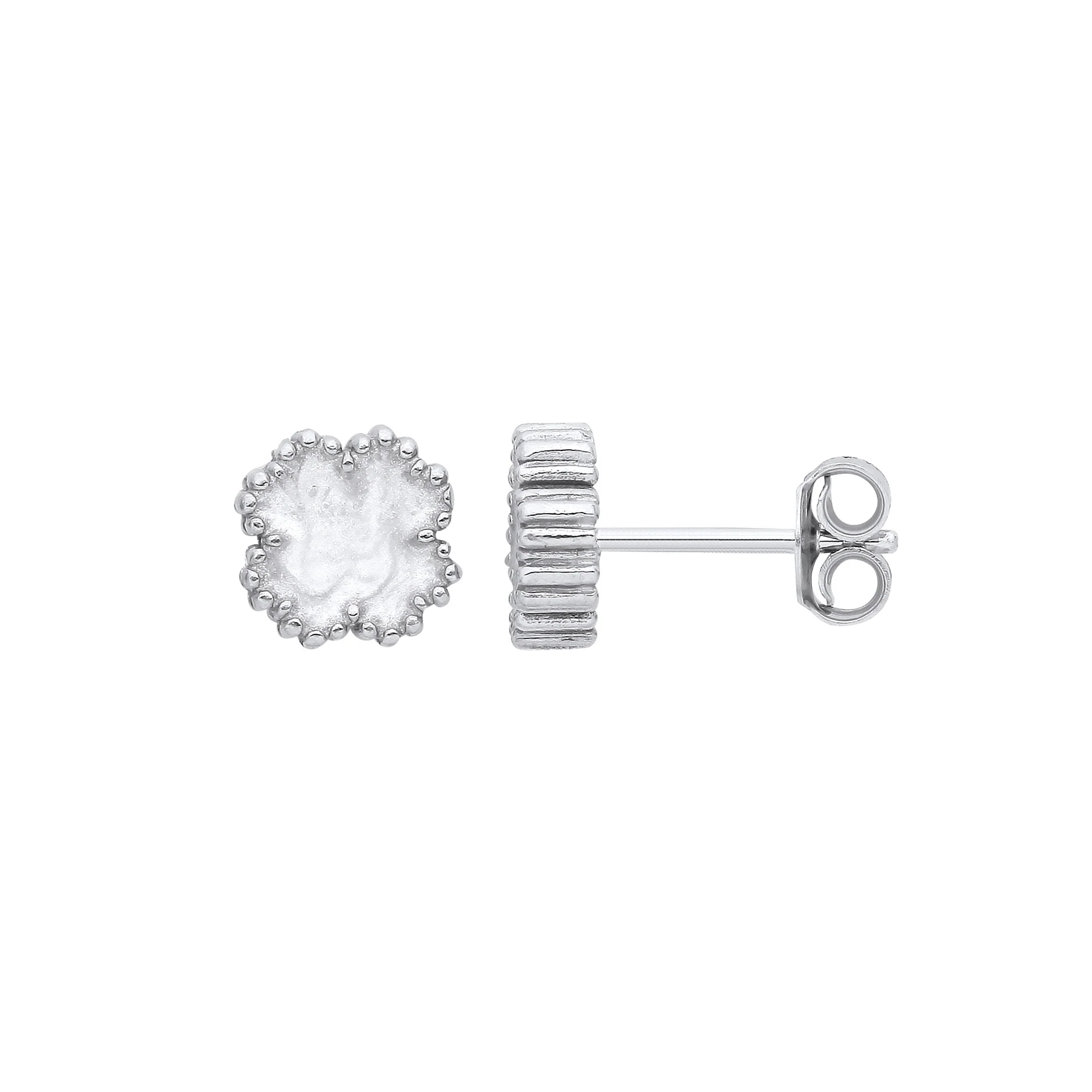 Silver WHITE Enamel Four Leaf Clover Studs - Silver - Image 2