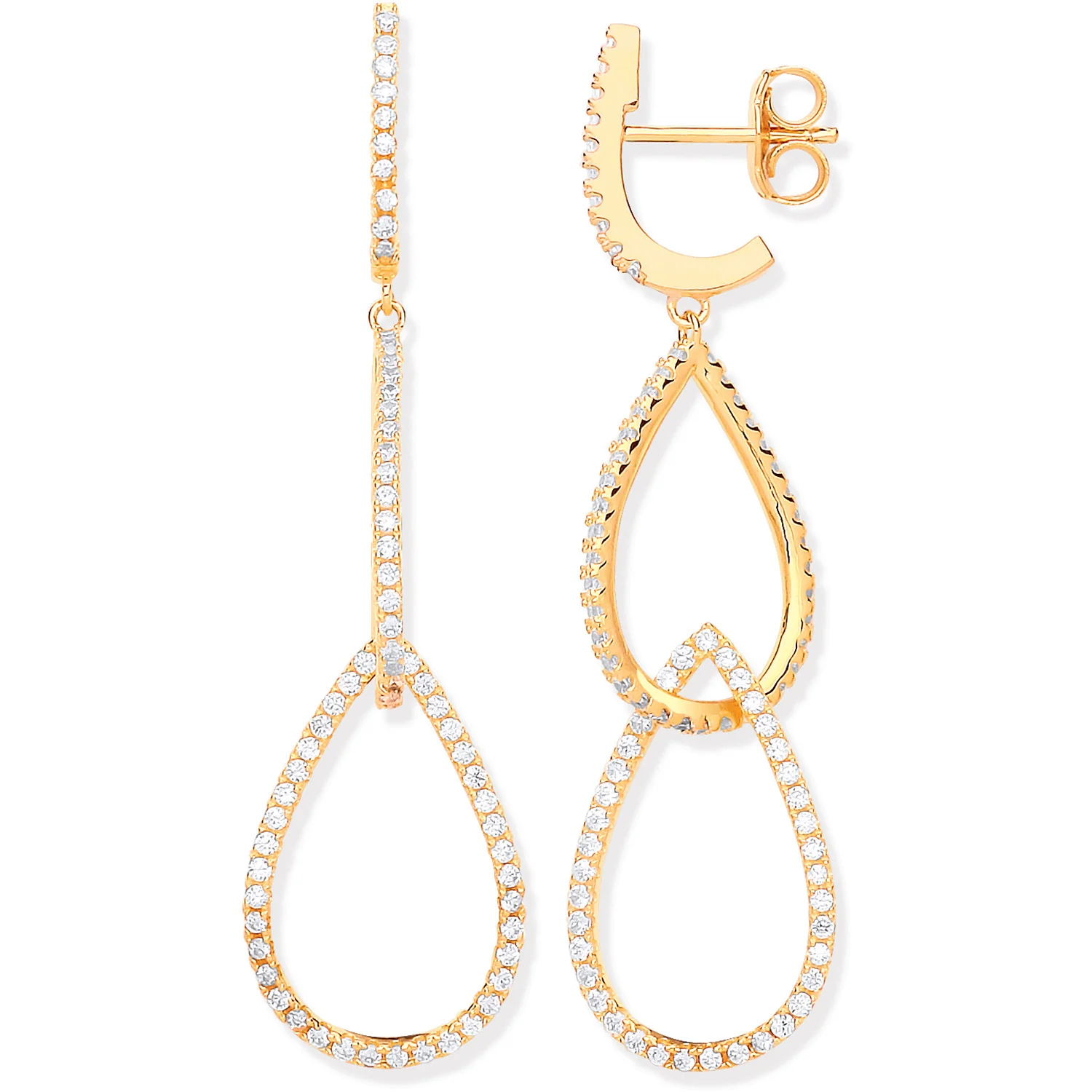 Silver Yellow Gold Plated Cubic Zirconia Pear Shape Drop Earrings - Silver - Image 5