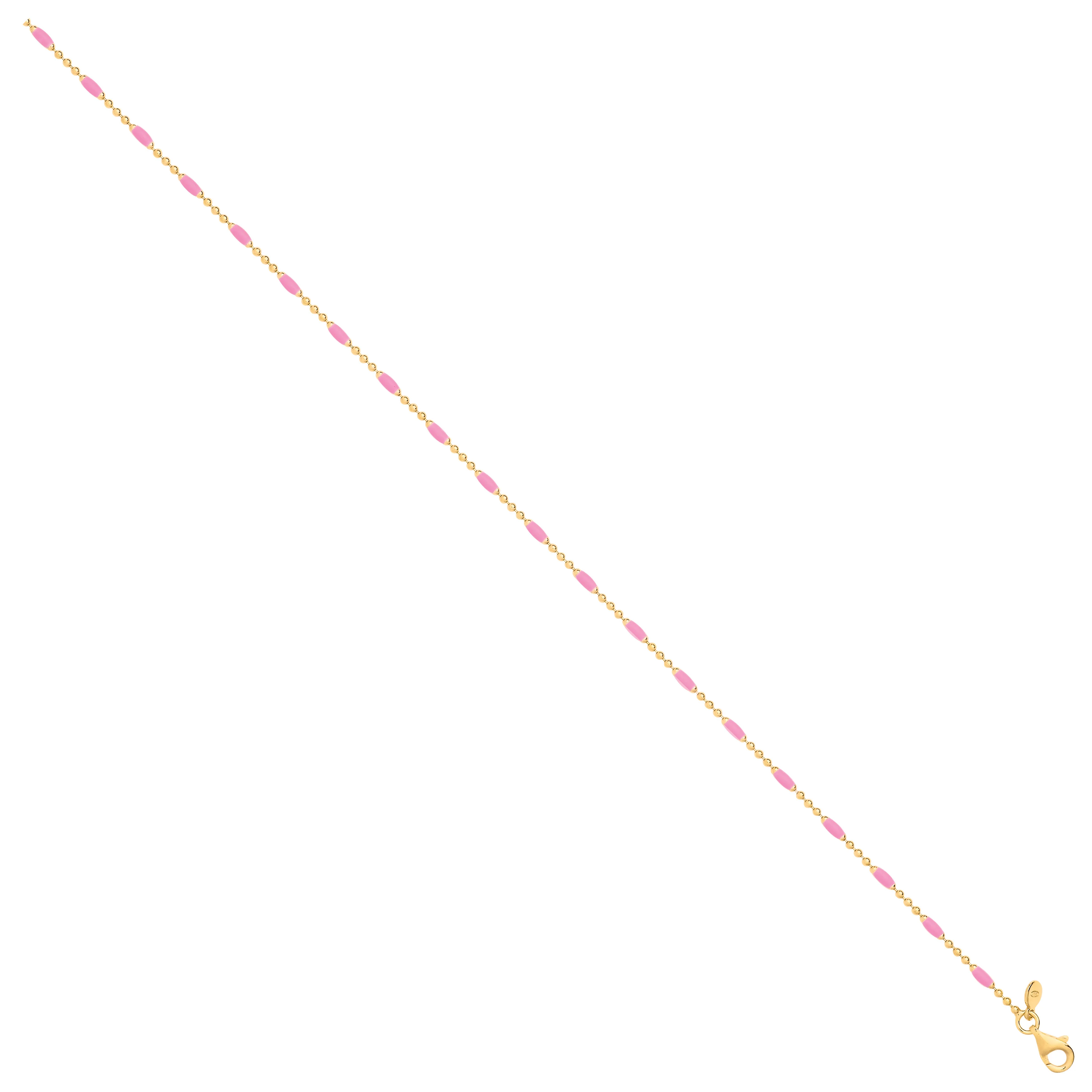 Silver Yellow Gold Plated Pink Enamel Anklet - Silver - Image 2
