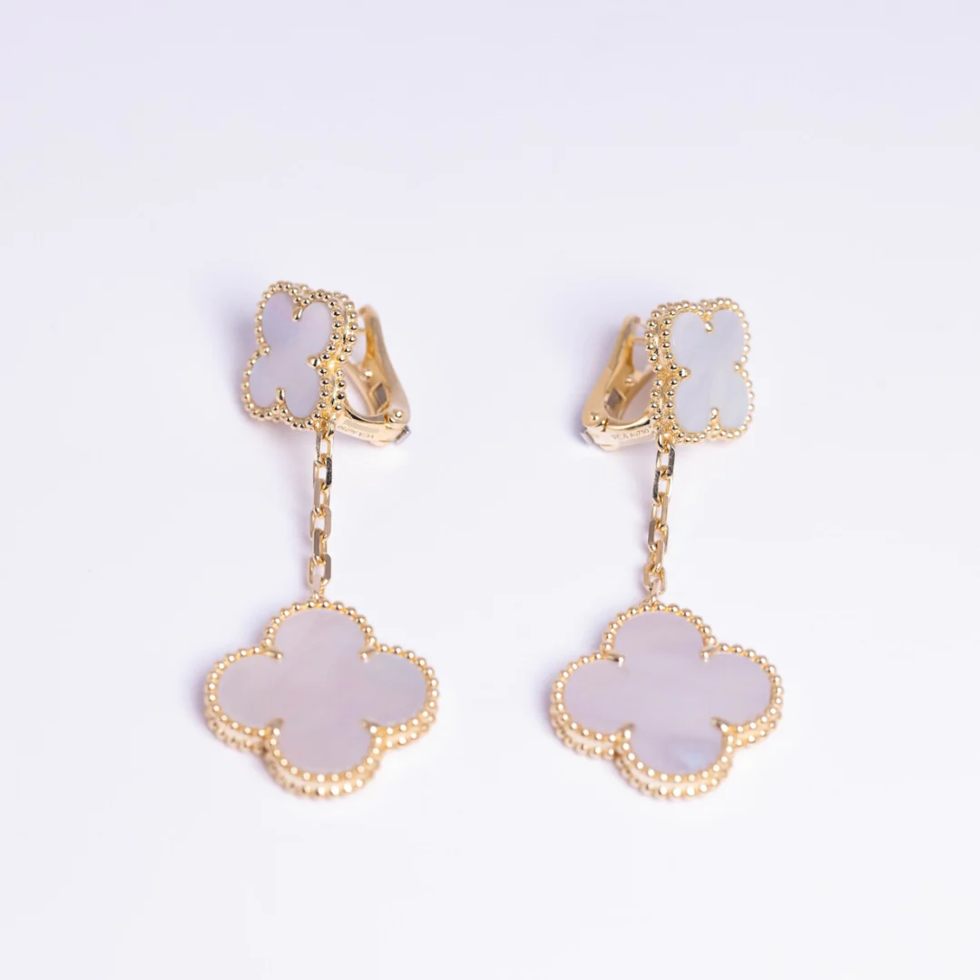 Van Cleef & Arpels Magic Alhambra Earrings 2 Motifs Mother-Of-Pearl 18K Yellow Gold - Image 2
