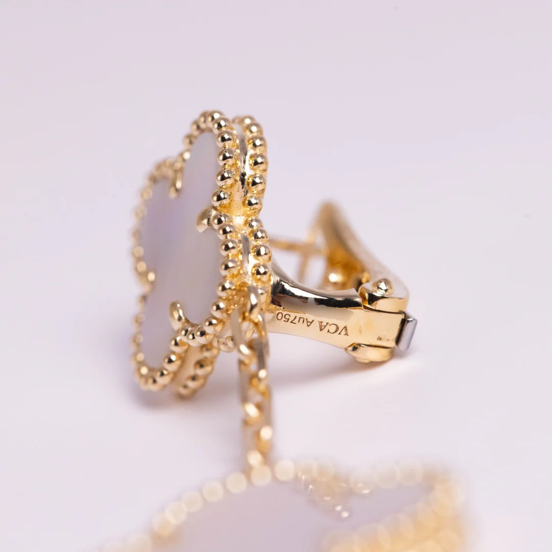 Van Cleef & Arpels Magic Alhambra Earrings 2 Motifs Mother-Of-Pearl 18K Yellow Gold - Image 5