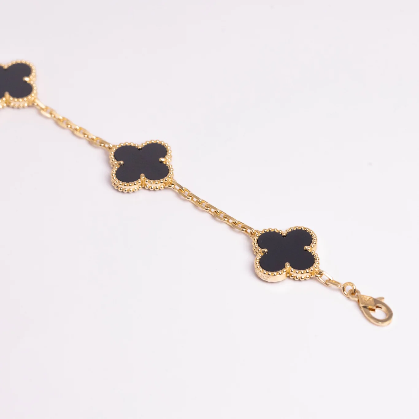 Van Cleef & Arpels Vintage Alhambra Bracelet 5 Motifs Onyx 18K Yellow Gold - Image 3