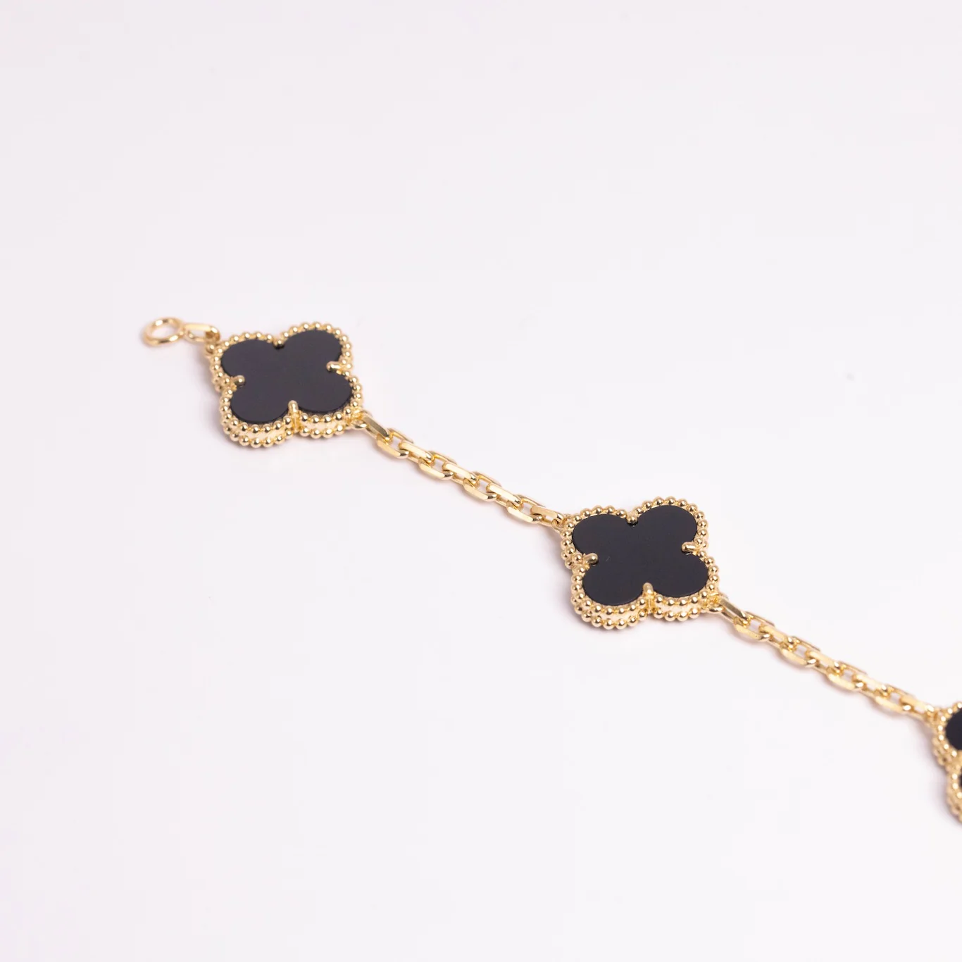 Van Cleef & Arpels Vintage Alhambra Bracelet 5 Motifs Onyx 18K Yellow Gold - Image 4